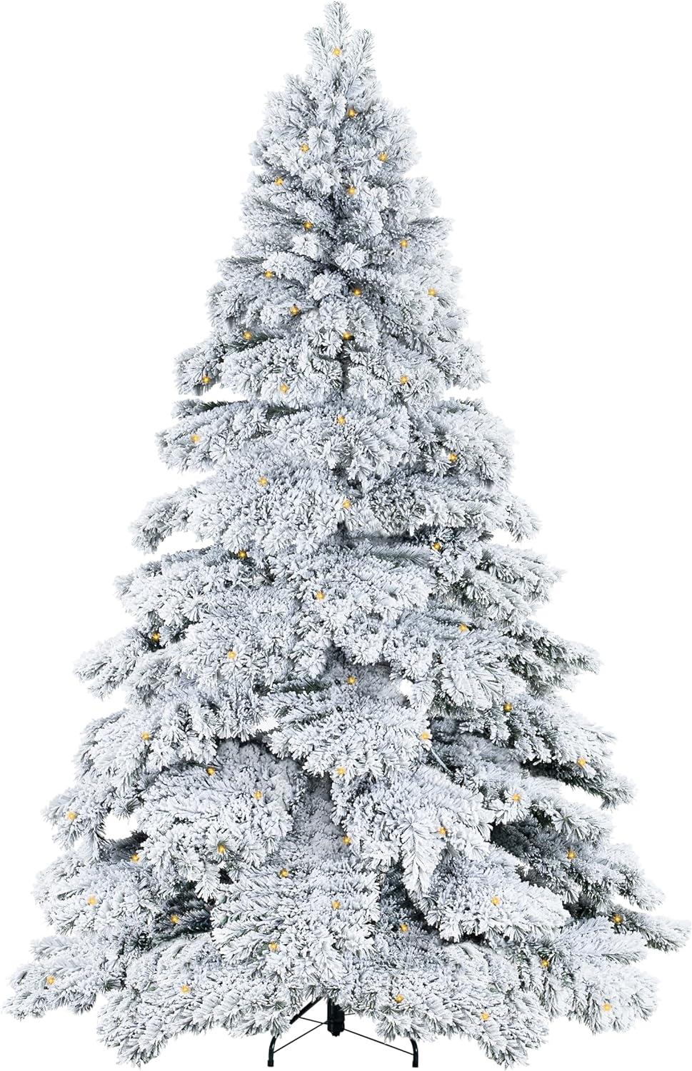 Brittany 7.5ft Snow Flocked Prelit Christmas Tree with Metal Stand