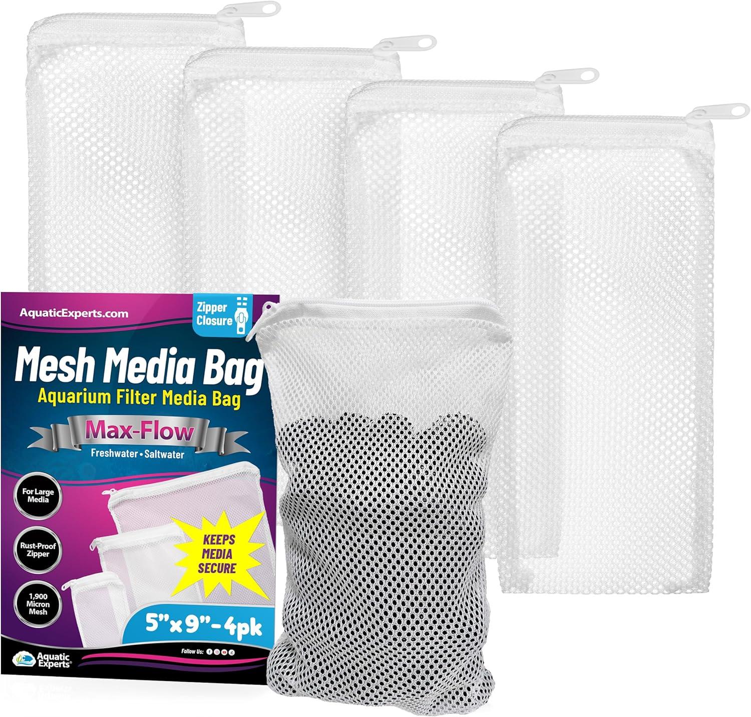 Aquatic Experts - Durable MaxFlow Mesh Media Filter Bags with Zipper for Large Filter Media 4 Pack, 4 pack, 5" x 9"