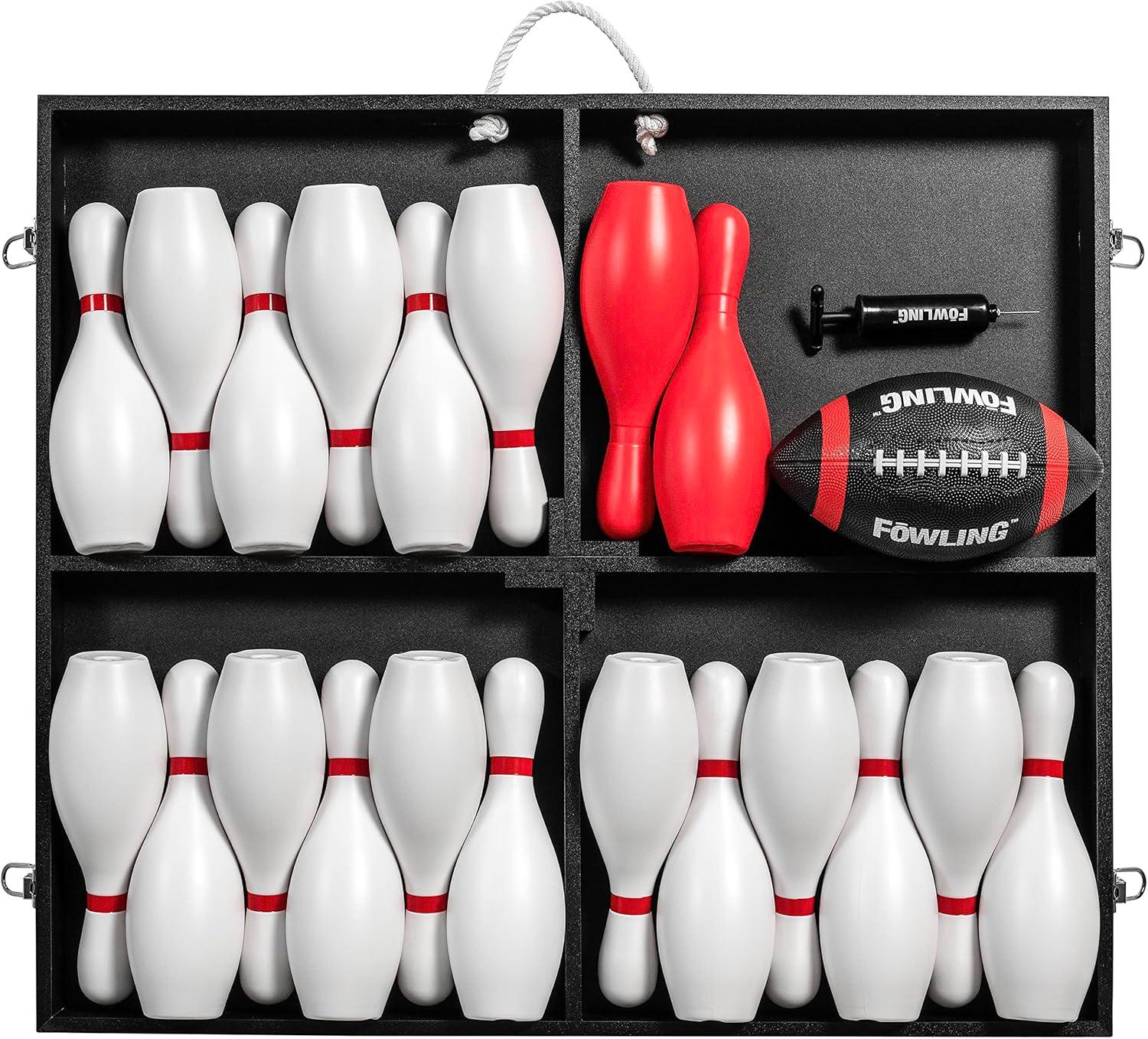 Portable Black and Red Fowling Game Set with Pins and Football