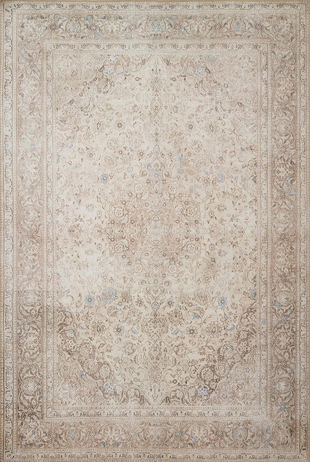 Rectangular 5' x 7' Beige and Taupe Polyester Oriental Rug