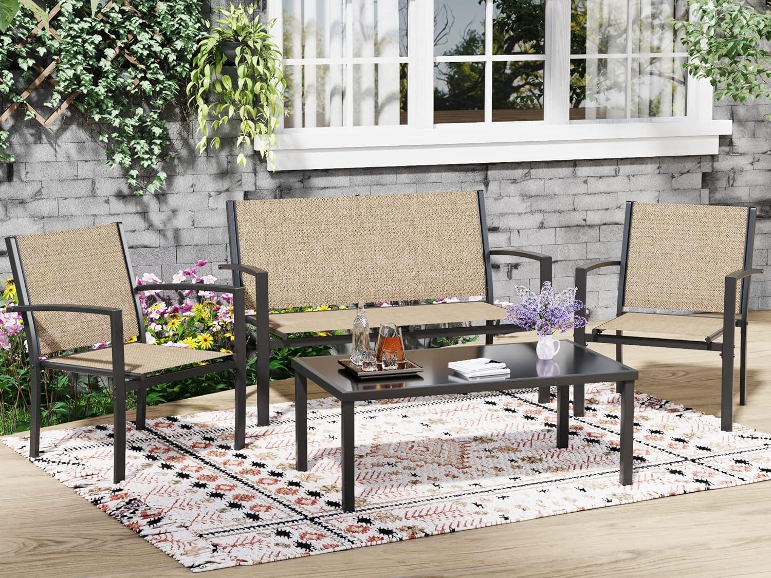 Greesum 4 Pieces Patio Furniture Set, Outdoor Conv