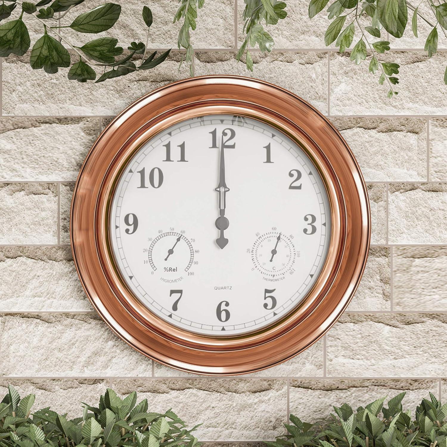 Pure Garden Indoor Outdoor Clock Thermometer Combo - 18-Inch Waterproof Outdoor Wall Clock with Temperature and Humidity by Pure Garden