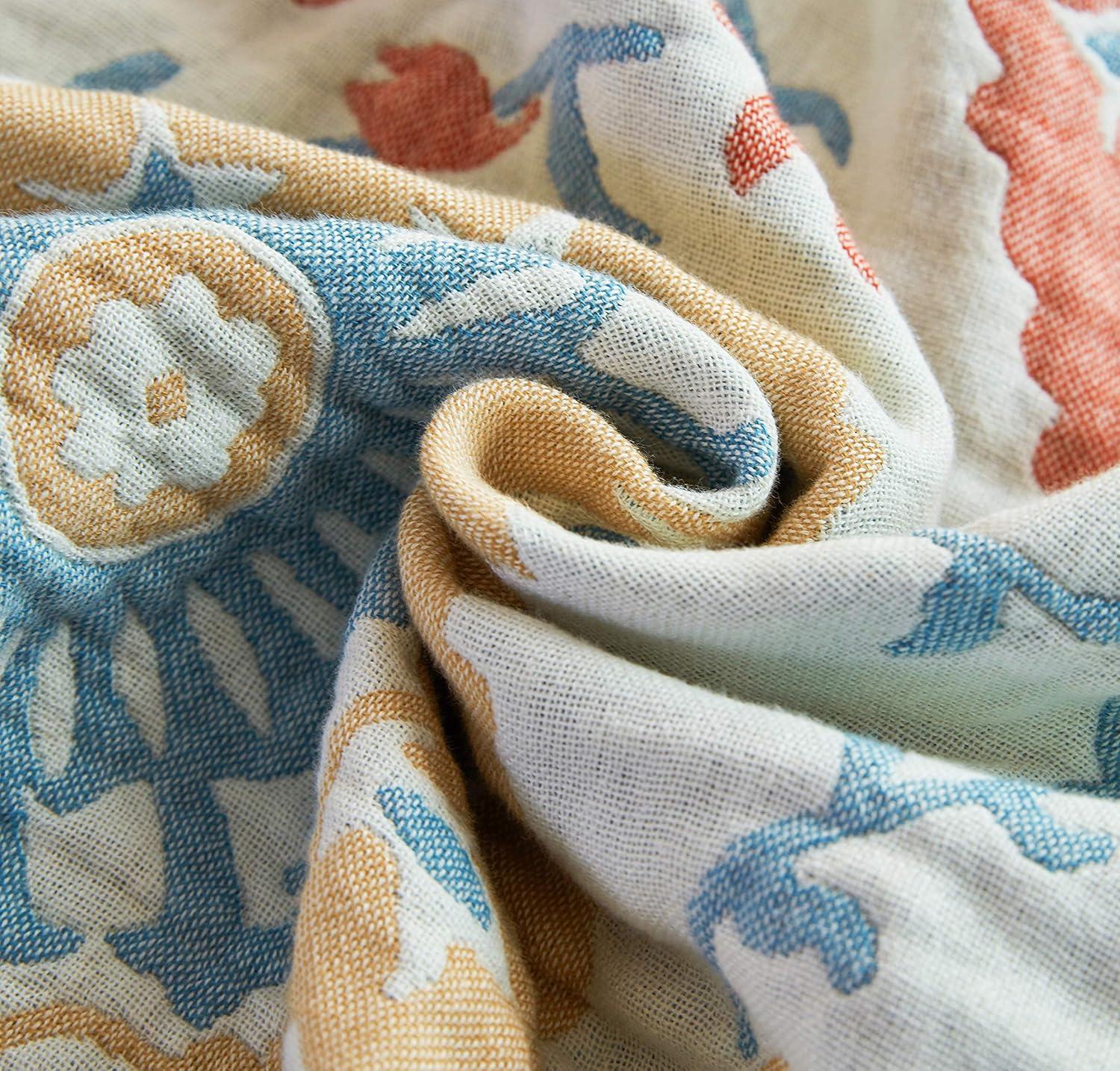 Scientific Sleep Boho Round Retro Farmhouse 100% Cotton Muslin Blanket Throw Cover for Bed Couch Sofa Cozy Soft Reversible Bedding Blanket Bedspread Coverlet Twin 60 in x 80 in