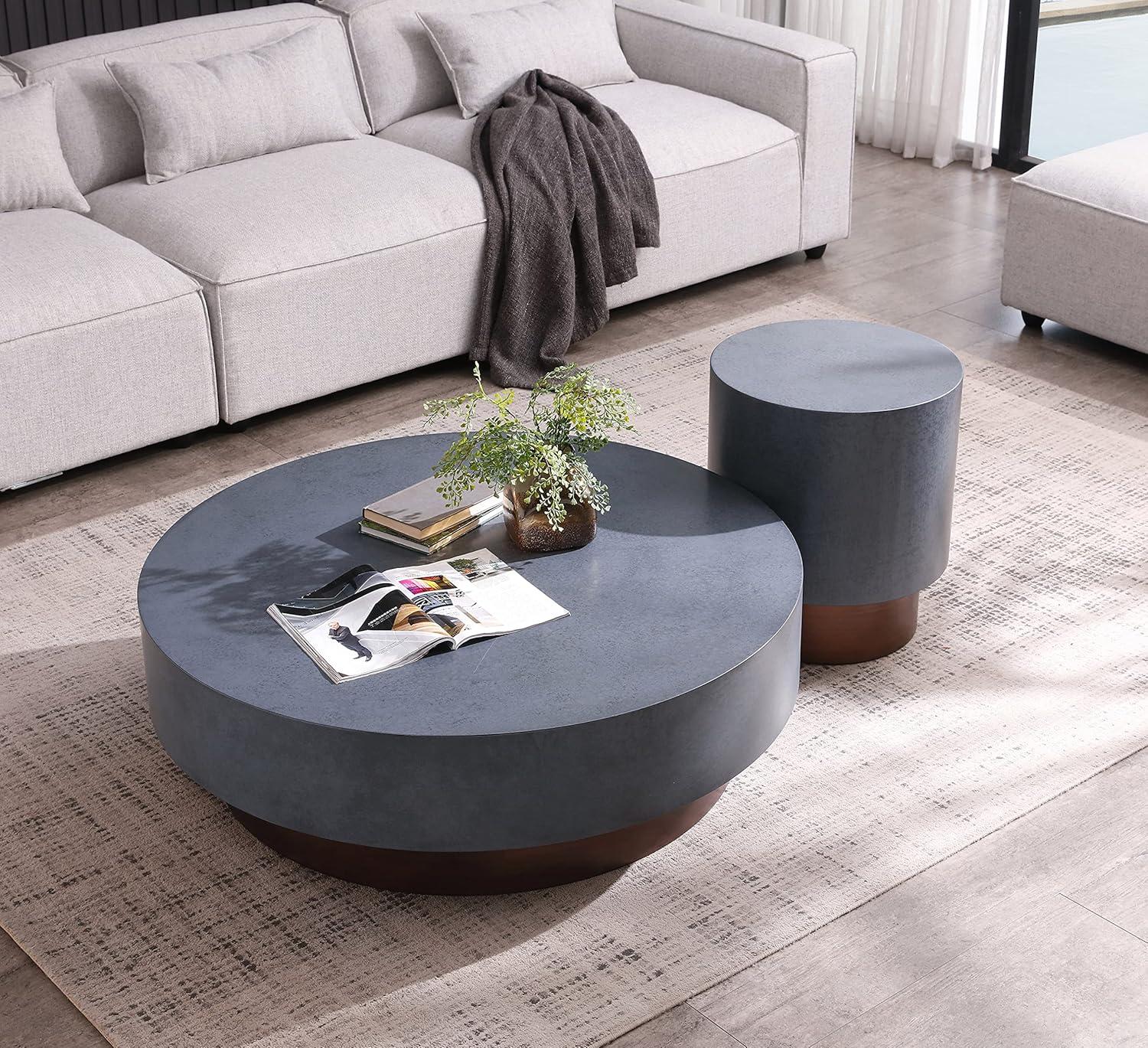 Gray and Antique Copper Round Metal Coffee Table