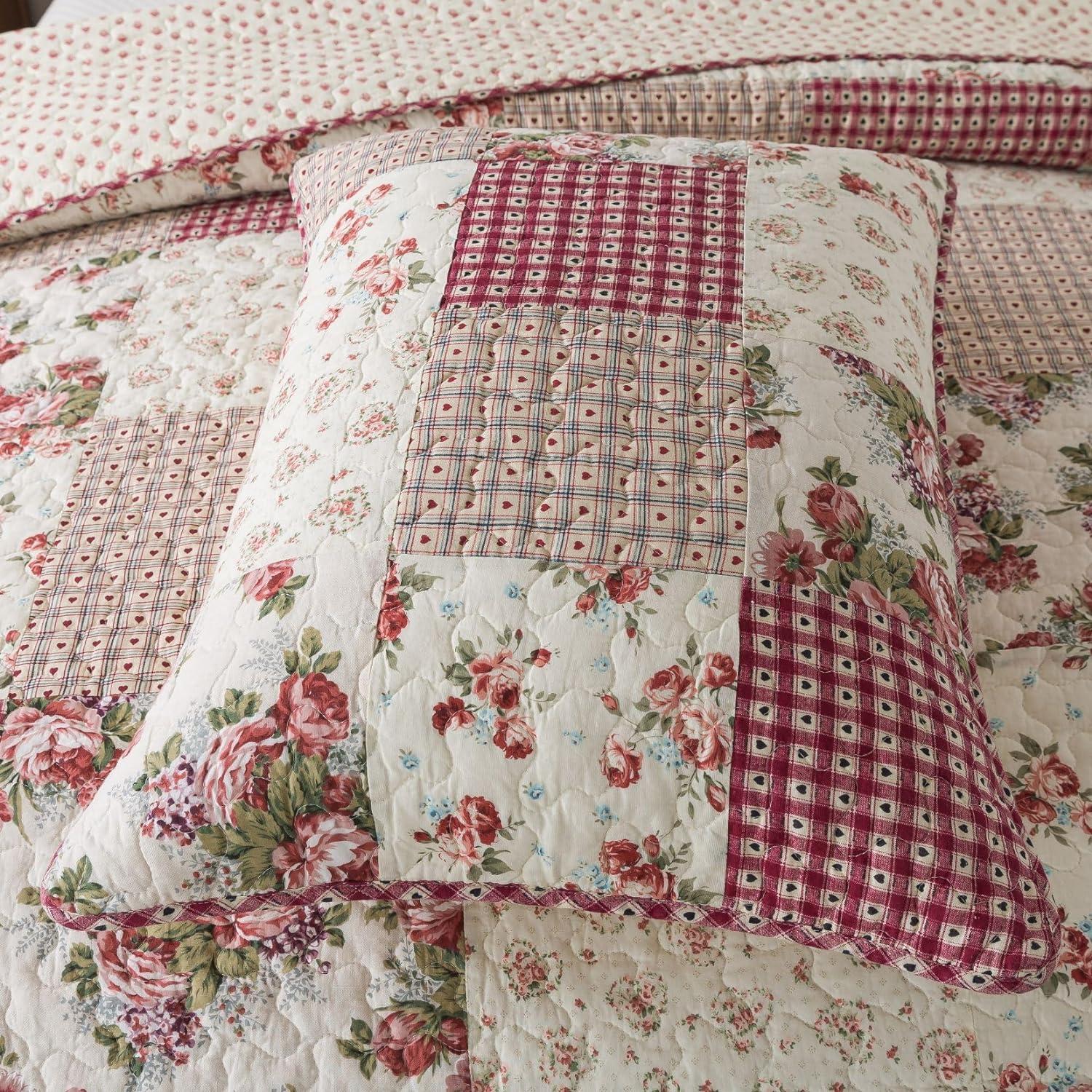 King Pink Cotton Reversible Patchwork Quilt Set