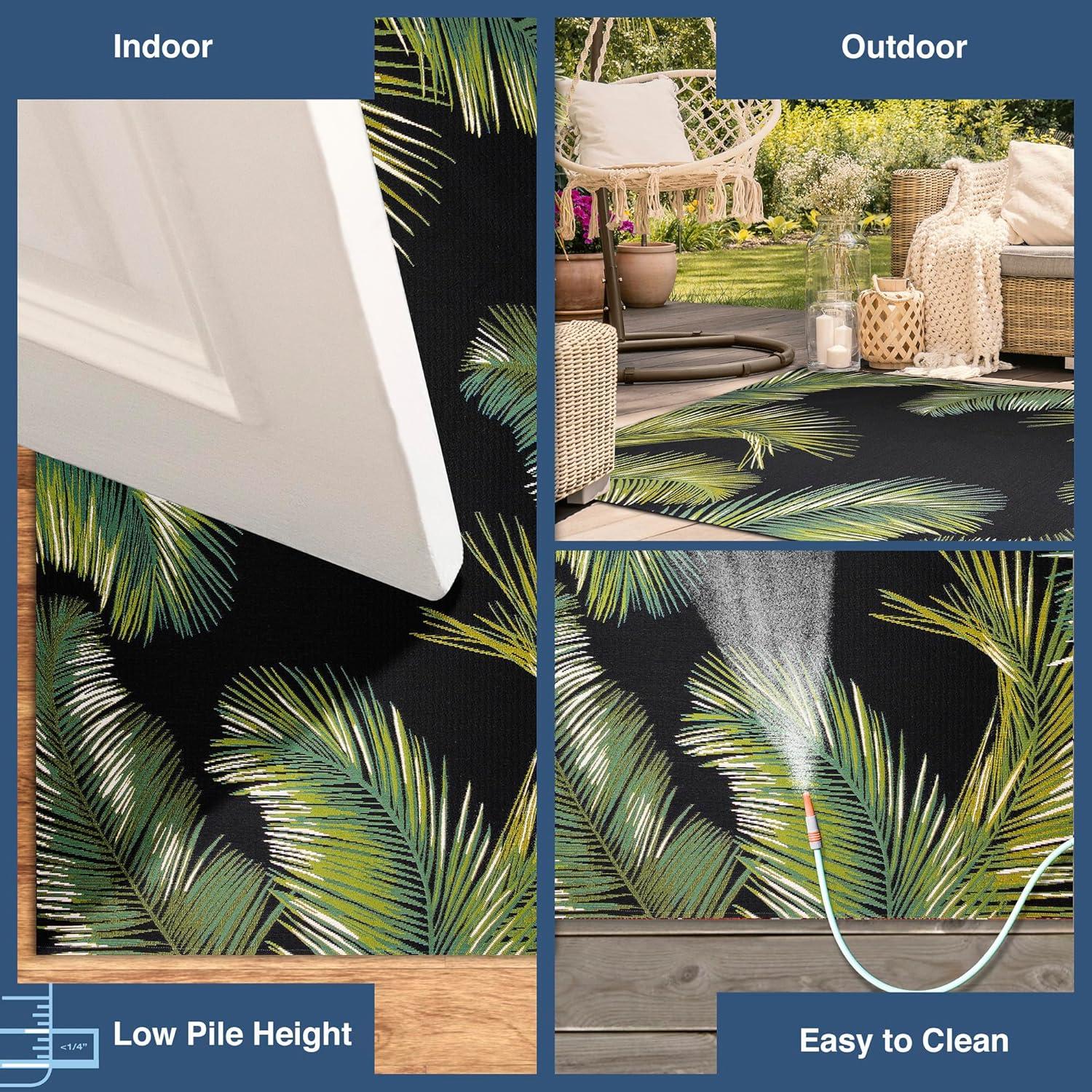 Liora Manne Marina Palm Border Indoor/Outdoor Rug Black 8'10" x 11'9"