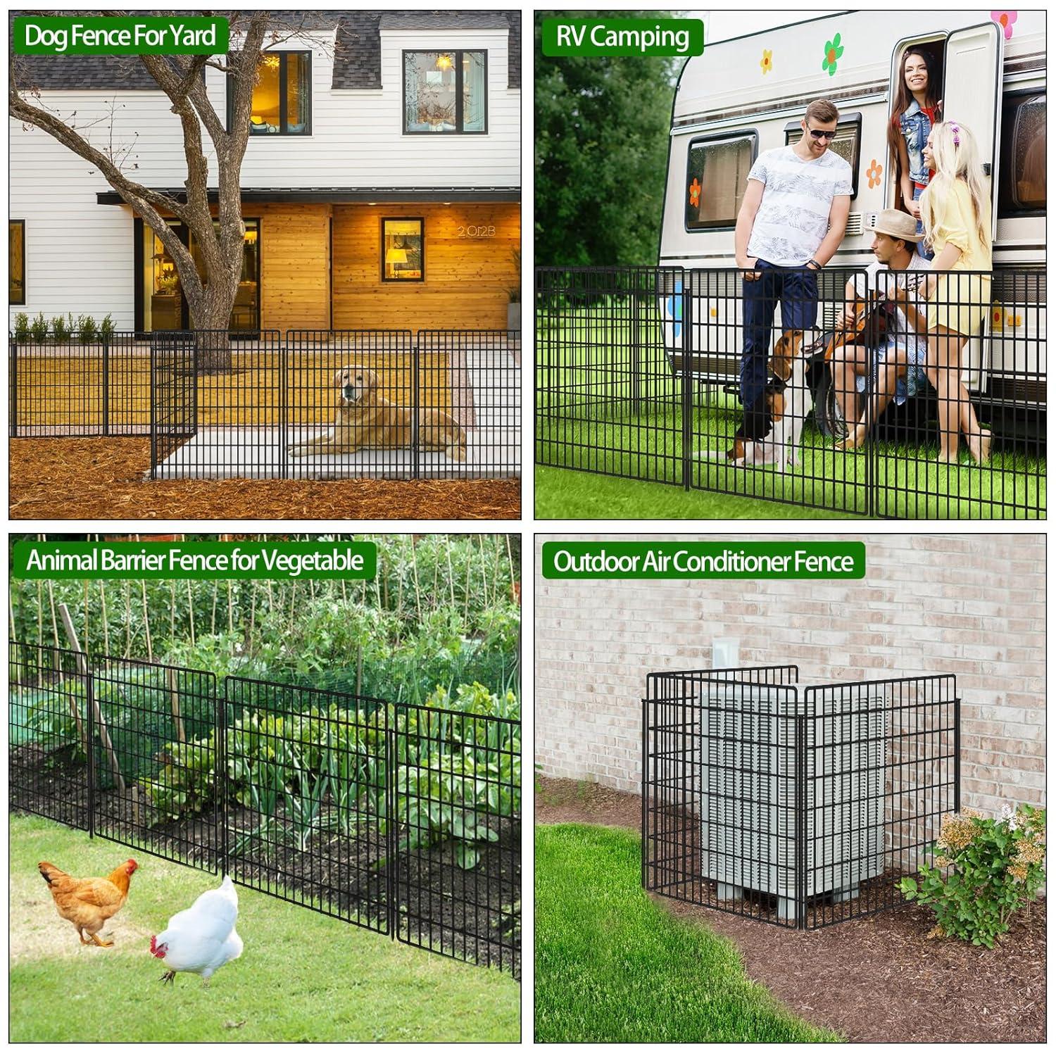 10 Panels Garden Fencing Animal Barrier, 33 in(H) X 24 ft(L) Dog Fence Outdoor for Yard Rustproof No Dig Decorative Tall Garden Fence Metal Wire Panel Border Patio Rabbit Ground Stakes Fencing