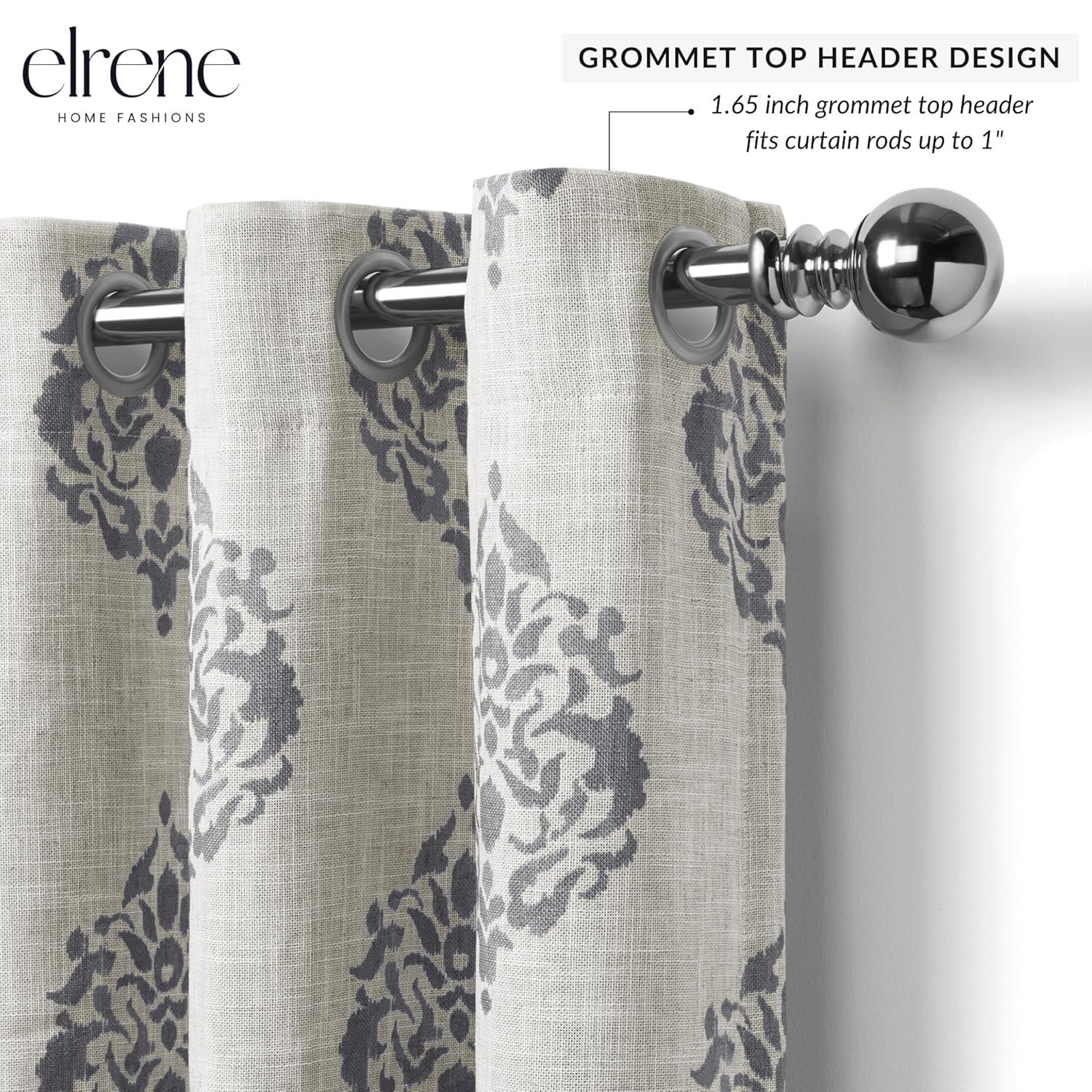 Navara Medallion Room Darkening Single Window Curtain Panel - 52" x 95" - Gray - Elrene Home Fashions