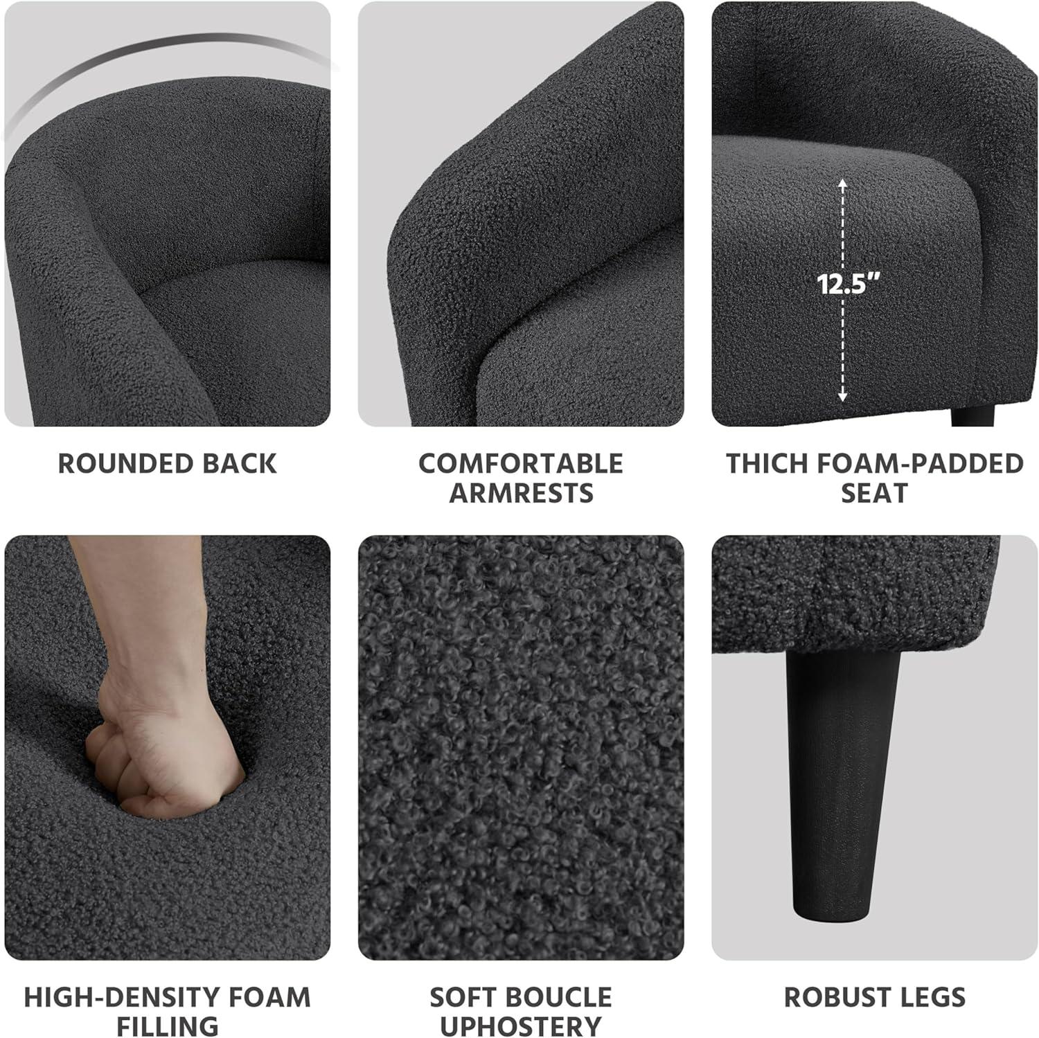 Yaheetech Upholstered Armchair Accent Barrel Chair, Dark Gray