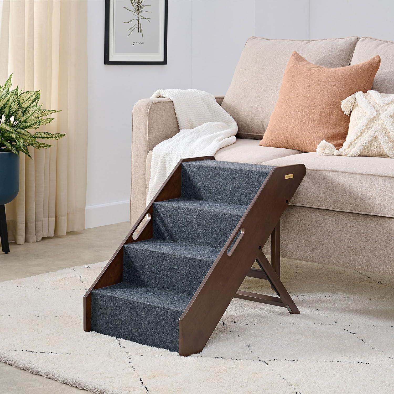 MECO Stakmore Pet Steps with Solid Hardwood Construction and Foldable Design, Stairs for High Beds for Pets in All Life Stages, Espresso