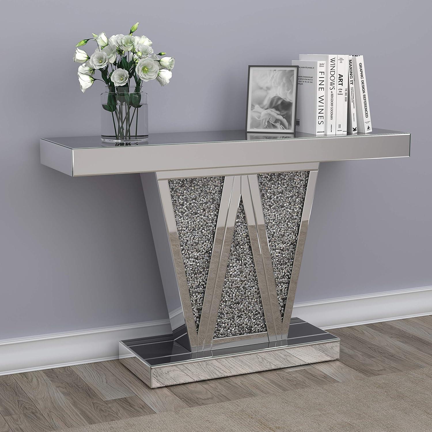 Coaster Contemporary Wood Rectangular Console Table in Silver