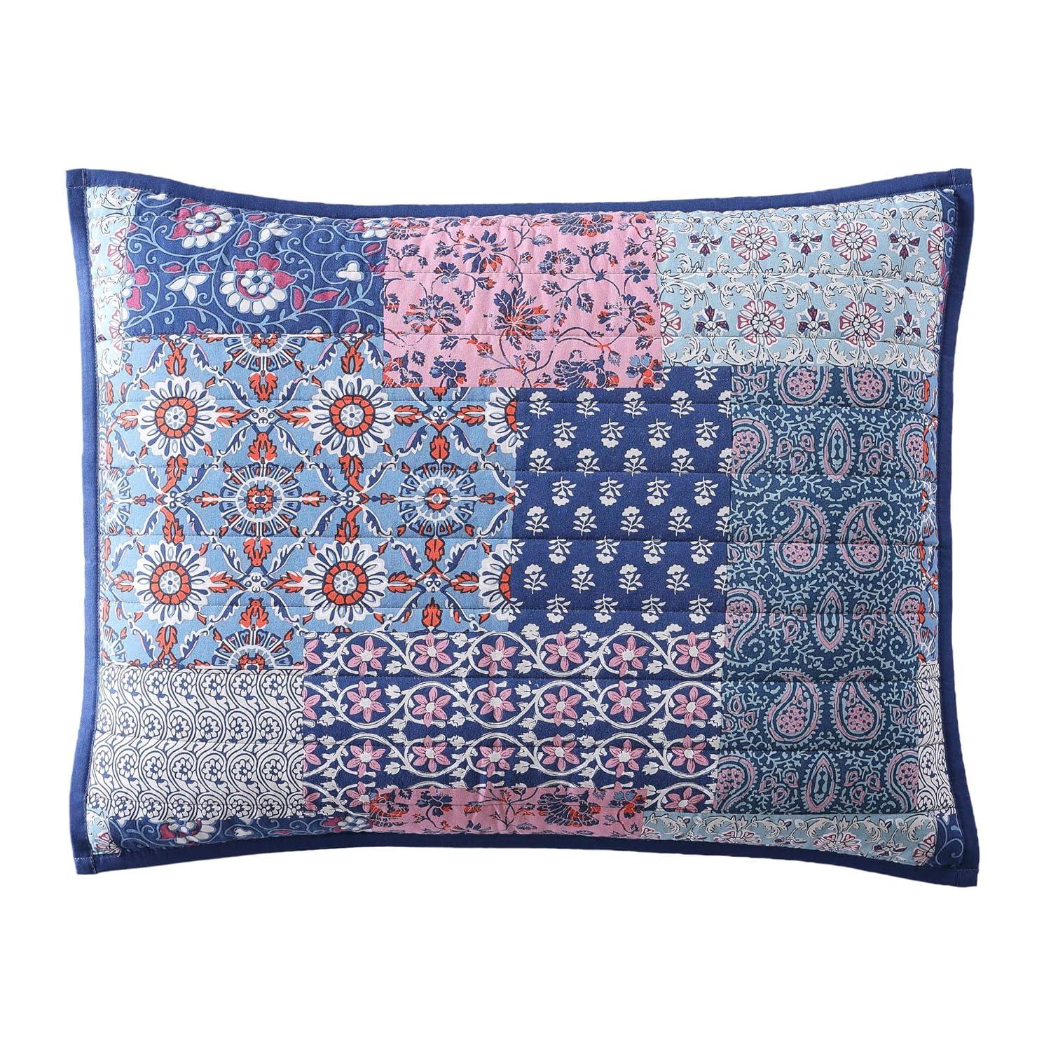 Navy Cotton Twin Reversible Patchwork Quilt Set
