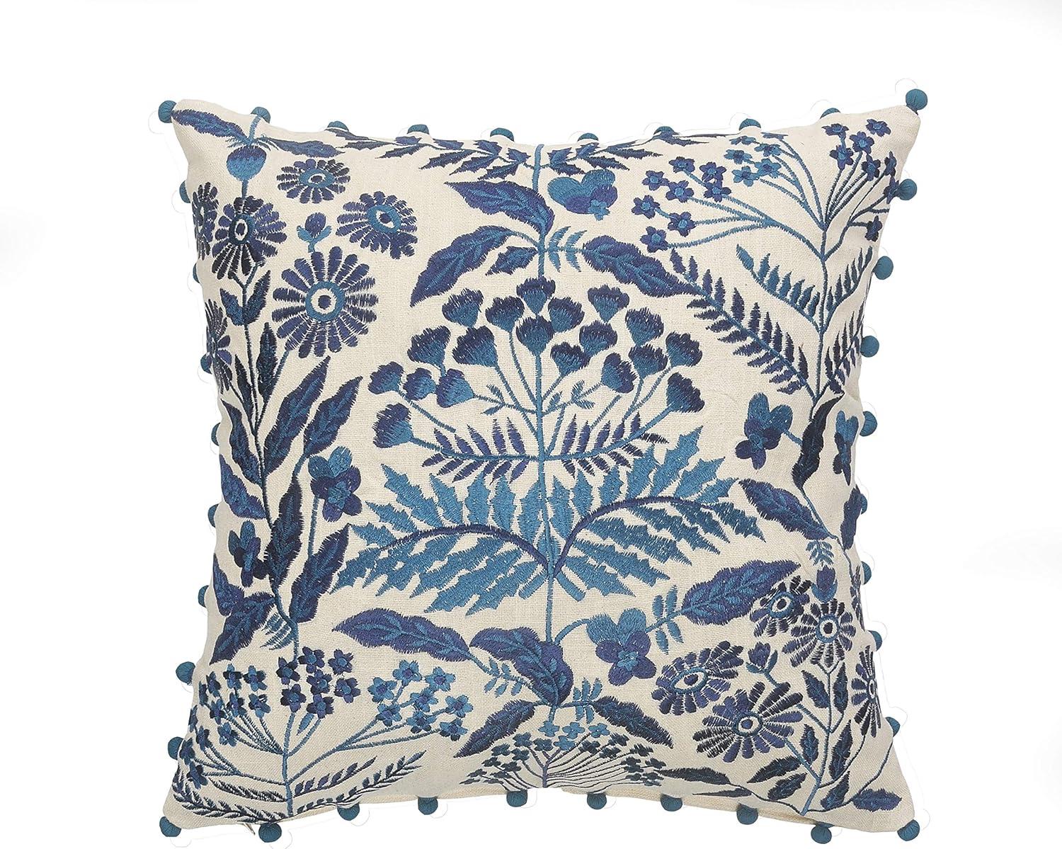 Navy and Off-White Bohemian Floral Square Throw Pillow