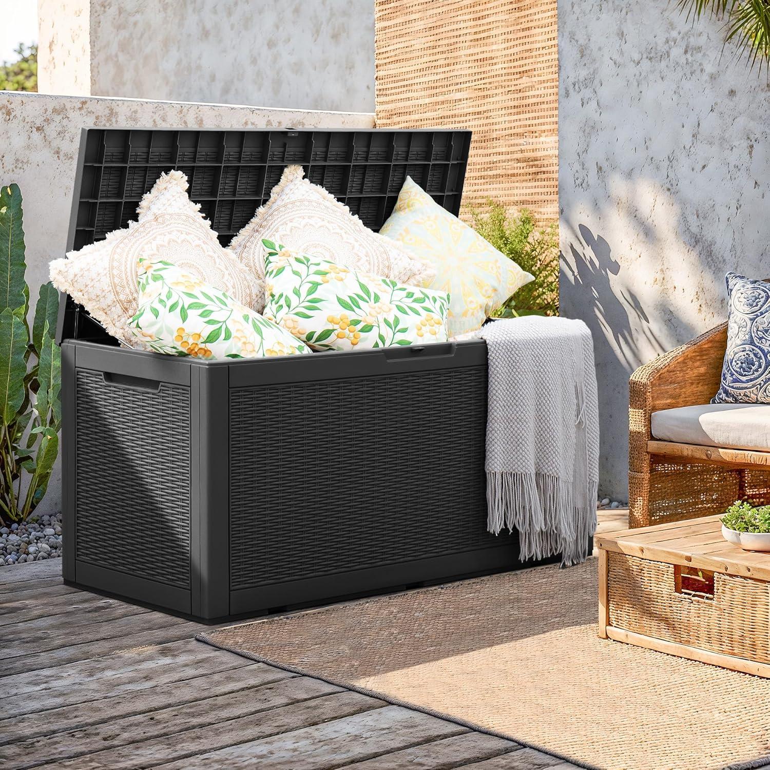 Black Lockable Resin 100 Gallon Outdoor Deck Box