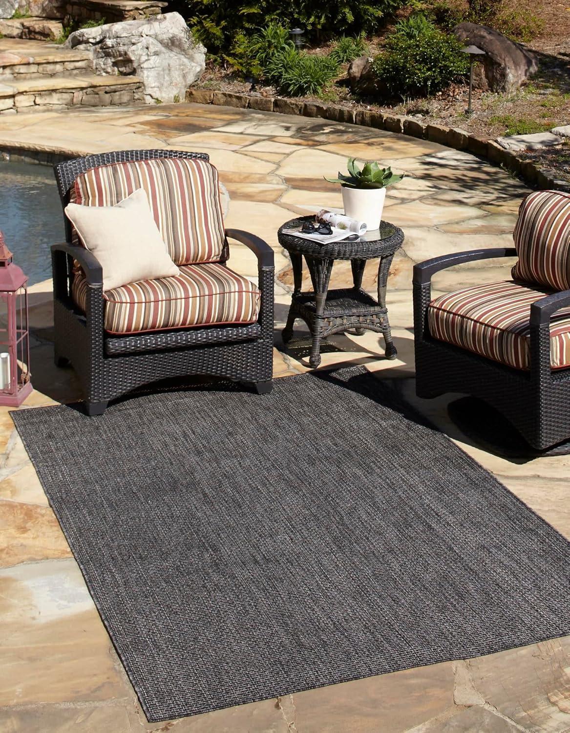 4' x 6' Black Synthetic Outdoor Area Rug: Flat Woven, Washable, Reversible