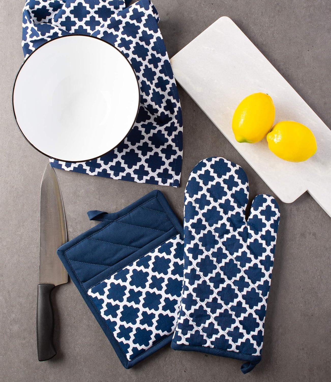 DII Lattice Basics Collection Kitchen Essentials, Potholder Set, Nautical Blue, 2, Piece