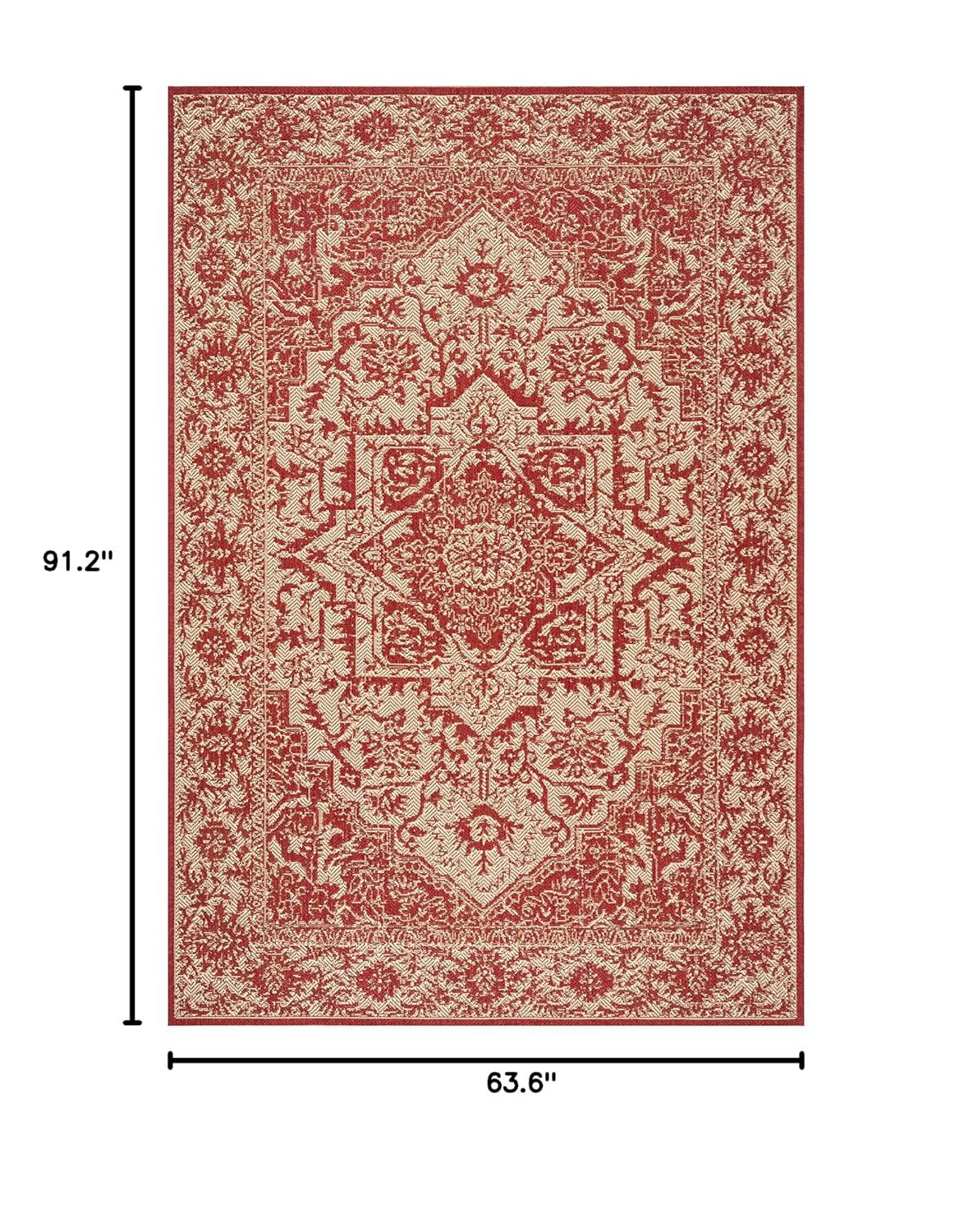 Beach House BHS139 Power Loomed Indoor/Outdoor Area Rug - Red/Creme - 5'3"x7'6" - Safavieh