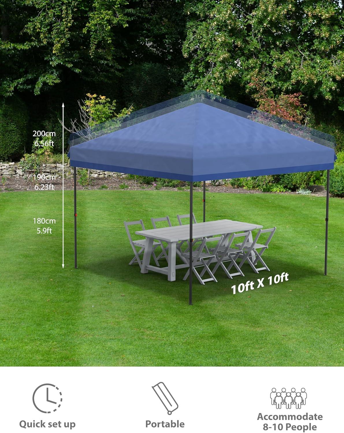 10'x10' Pop up Canopy Tent with 210 D Oxford Fabric, Portable Instant Commercial Canopy Including 3Pcs Sidewalls 4 Stakes 4 Ropes 4 Sandbags for Farmers' Market, Patio, Outdoor Event, Camping