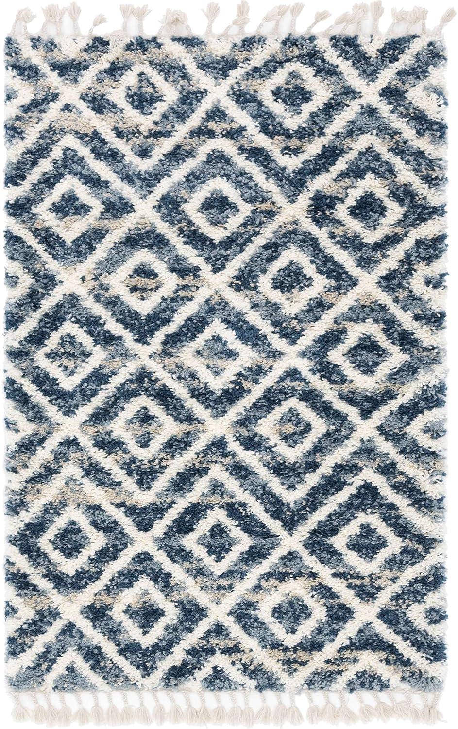 Unique Loom Hygge Shag Collection Area Rug - Diamond (4' 1" x 6' 1" Rectangle Blue/Beige)