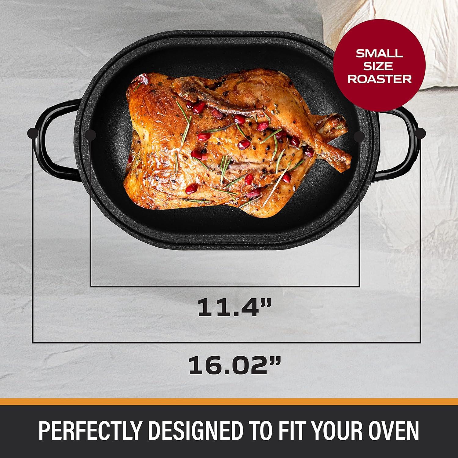 Granitestone Diamond Nonstick Roasting Pan 16" Oven Roaster Rotisserie Poultry Turkey Lasagna Deep Pan with Lid Small