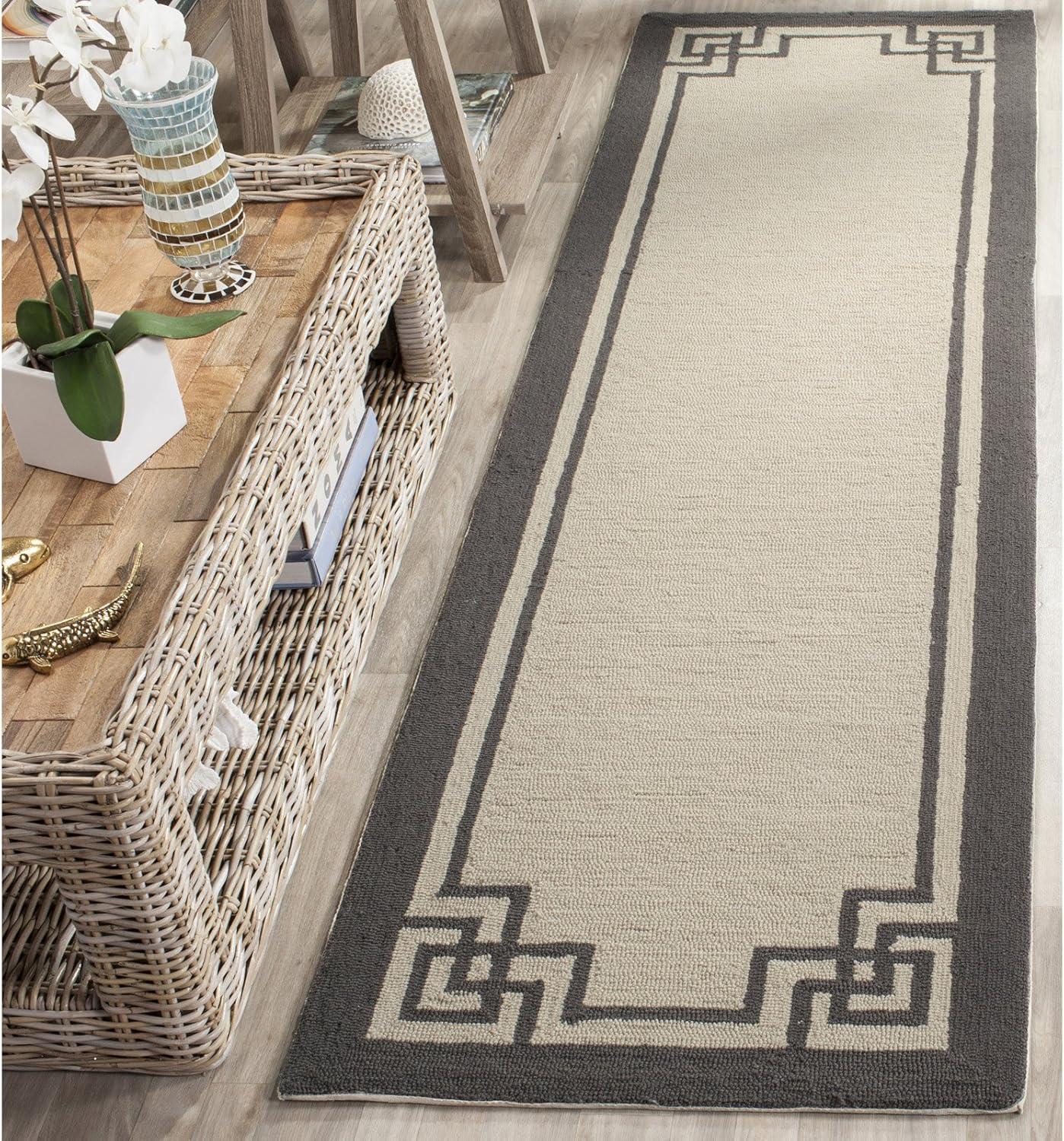 Ivory and Charcoal Rectangular Synthetic Floral Area Rug, 5' x 8'