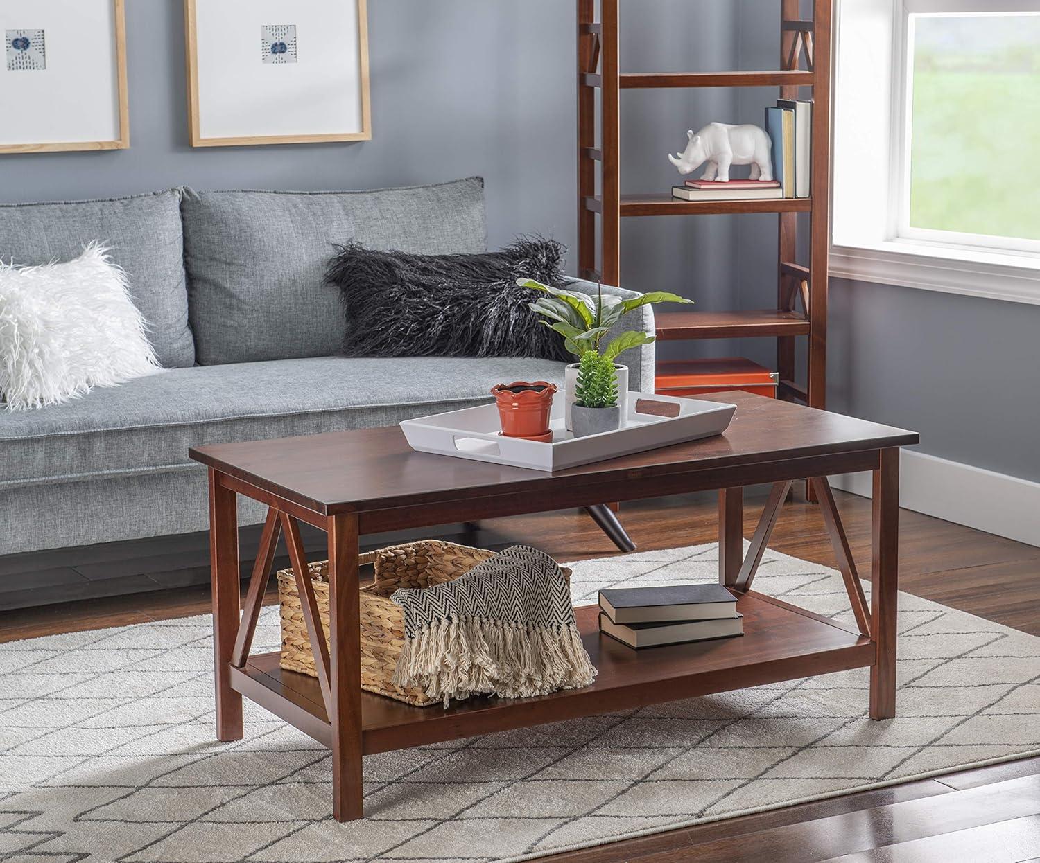 Antique Tobacco Triangular Wood Coffee Table with Storage