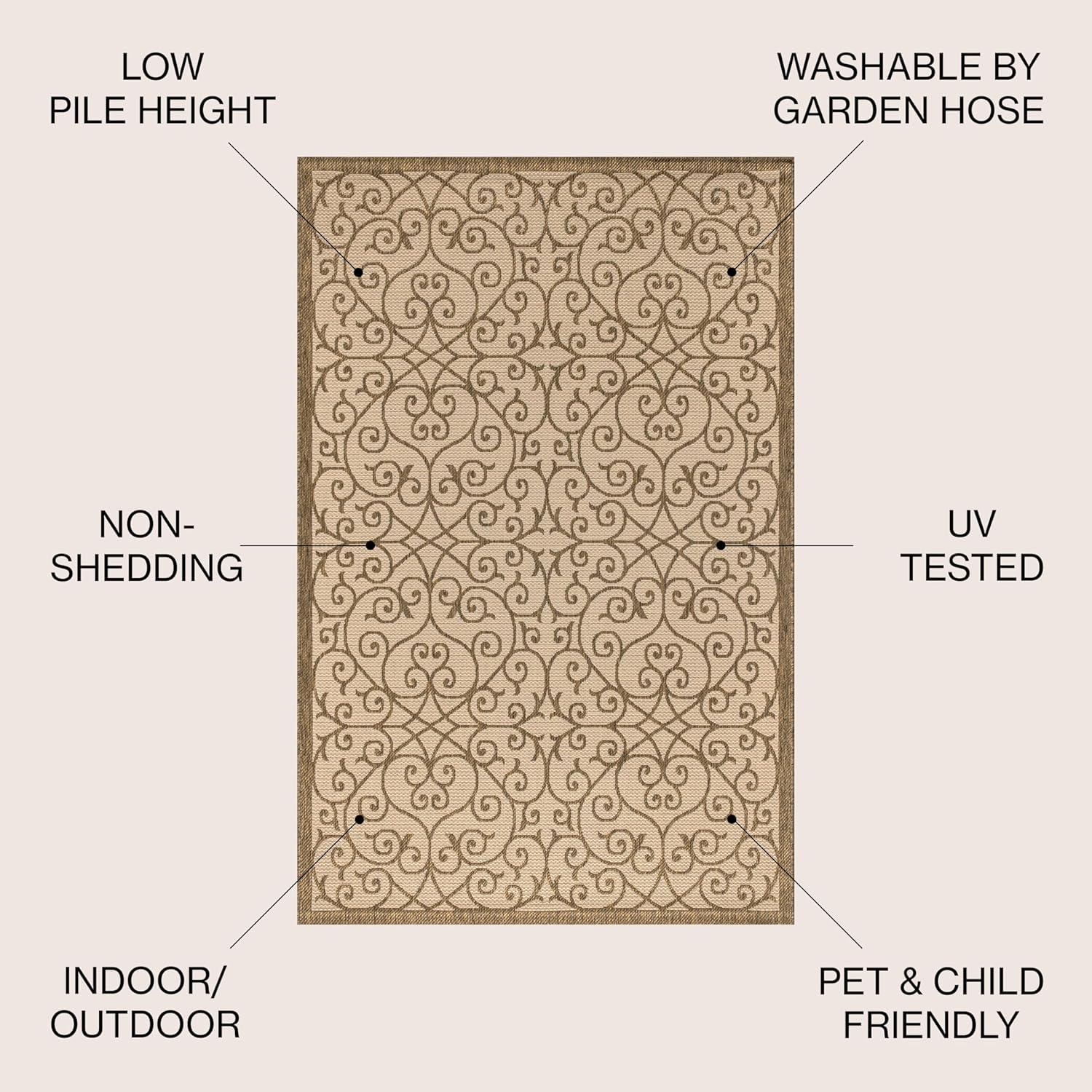 8'x10' Madrid Vintage Filigree Textured Weave Indoor/Outdoor Area Rug, Beige/Brown - JONATHAN Y