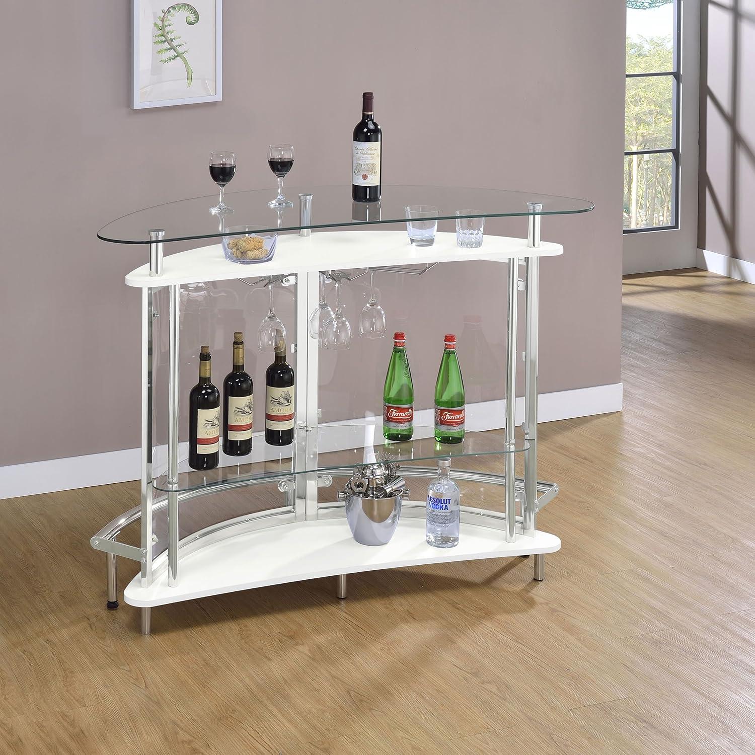 Coaster Amarillo Modern 2 Tier Home Bar Cabinet White/Chrome