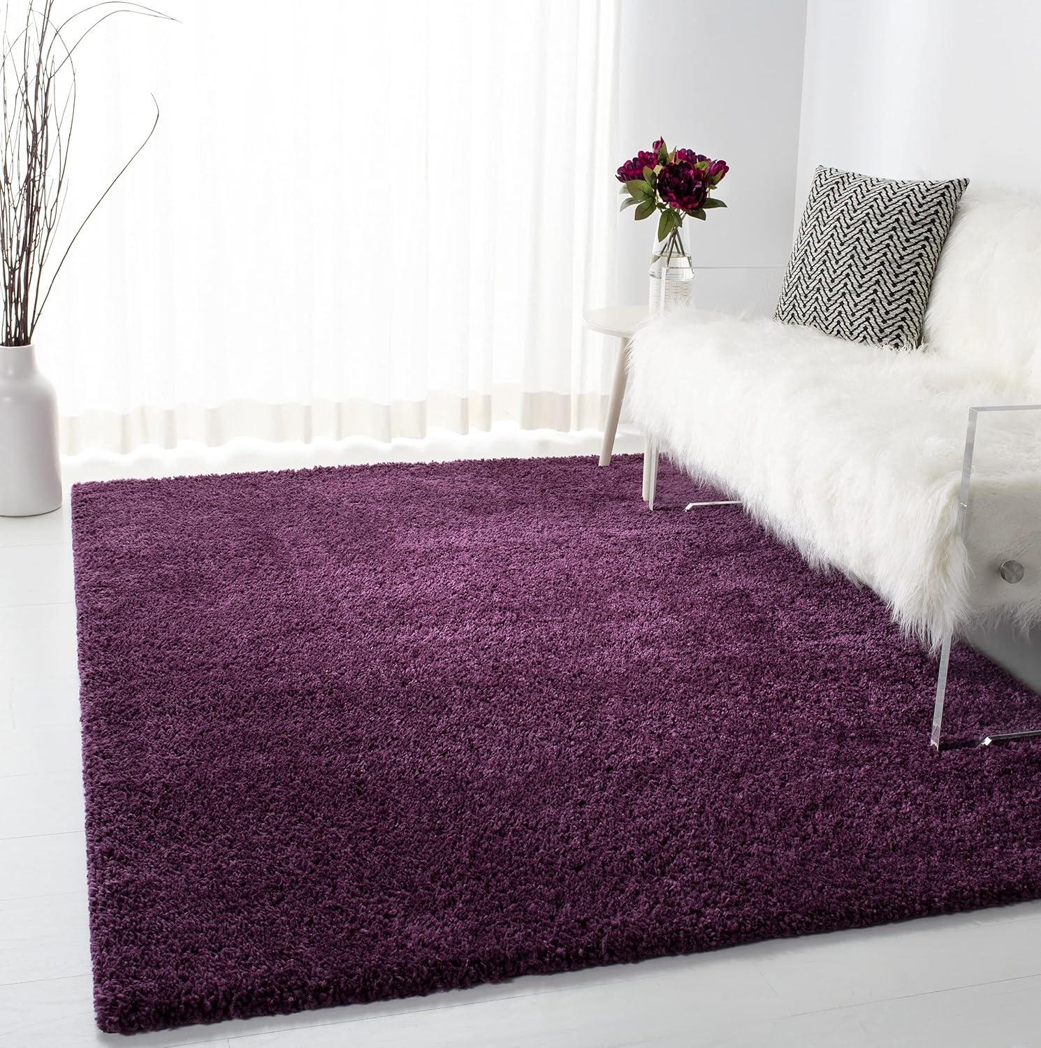 SAFAVIEH August Carlene Solid Plush Shag Area Rug, Purple, 3' x 3' Square