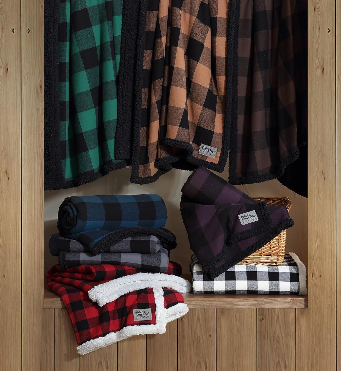 Eddie Bauer Cabin Plaid Flannel/Sherpa Throw Blanket