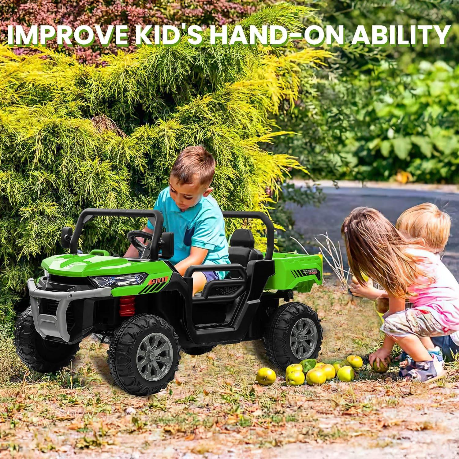 4 Wheels 24V Ride on Dump Truck Toys 2 Seater Kids Ride On UTV Car with Remote Control,Electric Dump Bed