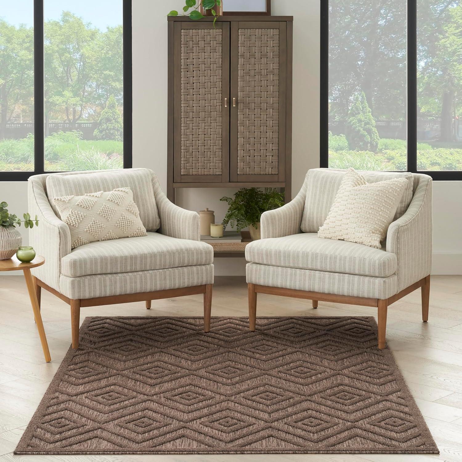 Nourison Versatile Diamond Geometric Flatweave Indoor Outdoor Area Rug Brown 5' x 7'