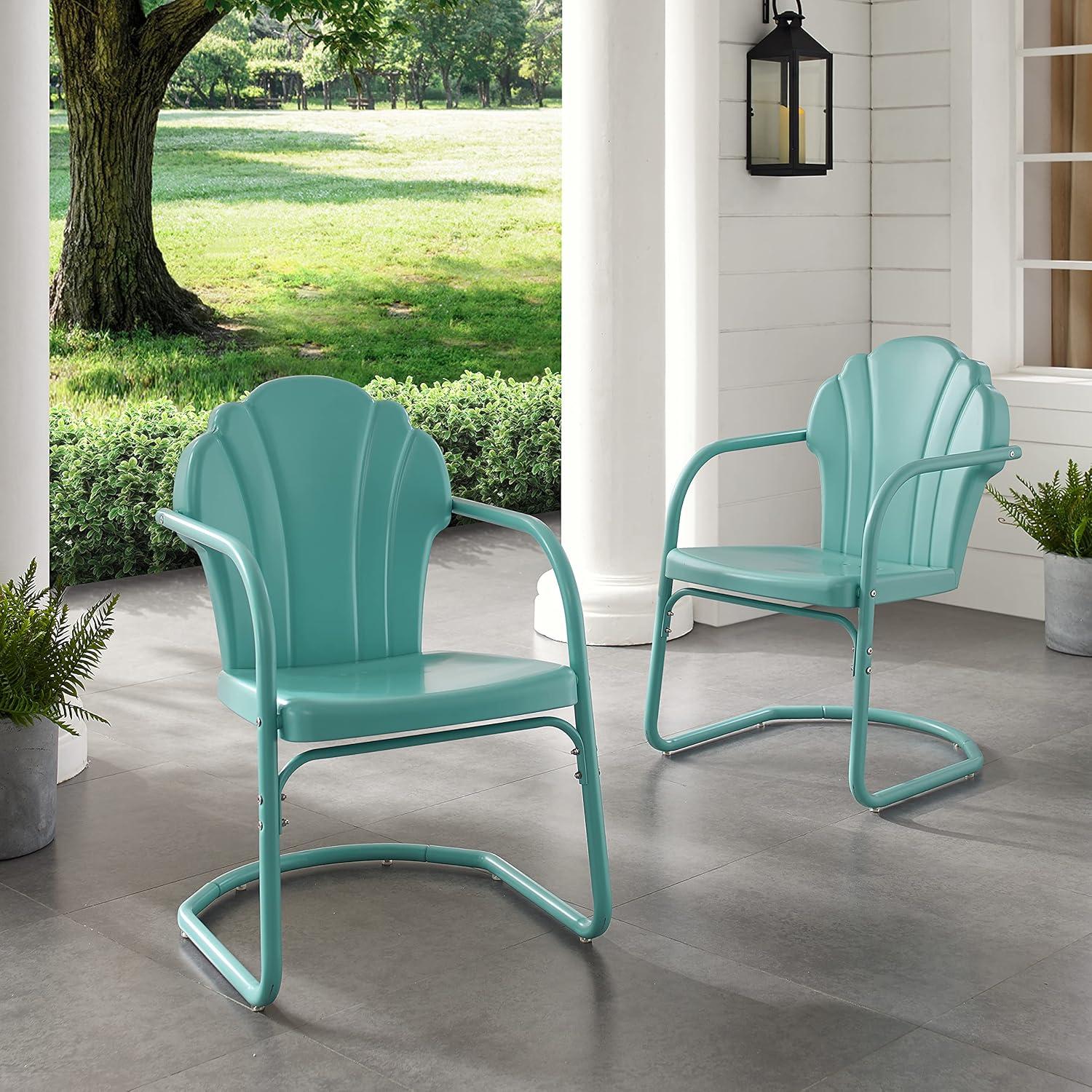 2pc Tulip Retro Metal Chair - Blue - Crosley: Steel Construction, Weather-Resistant, Vintage Design