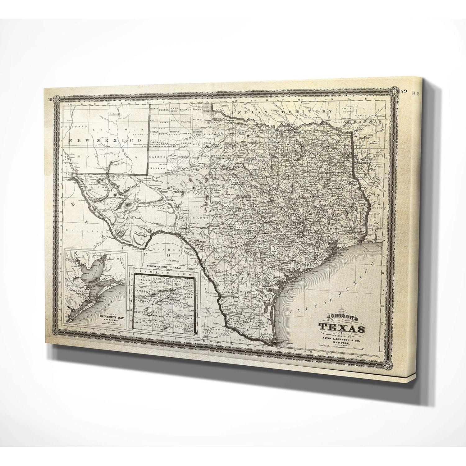Steelside™ " Vintage Map Texas I "