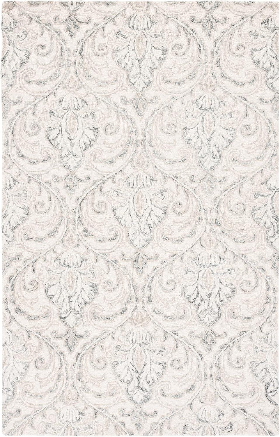 Elegant Ivory & Grey Hand-Tufted Wool Rectangular Area Rug, 5' x 8'