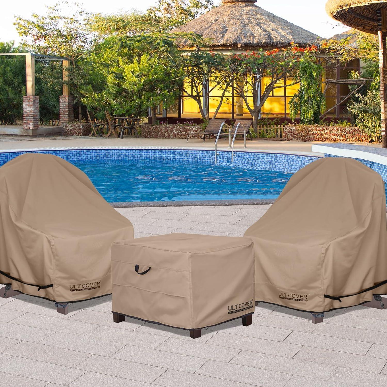 ULTCOVER Waterproof Patio Ottoman Cover Square Outdoor Side Table Furniture Covers Size 32L x 32W x 20H inch