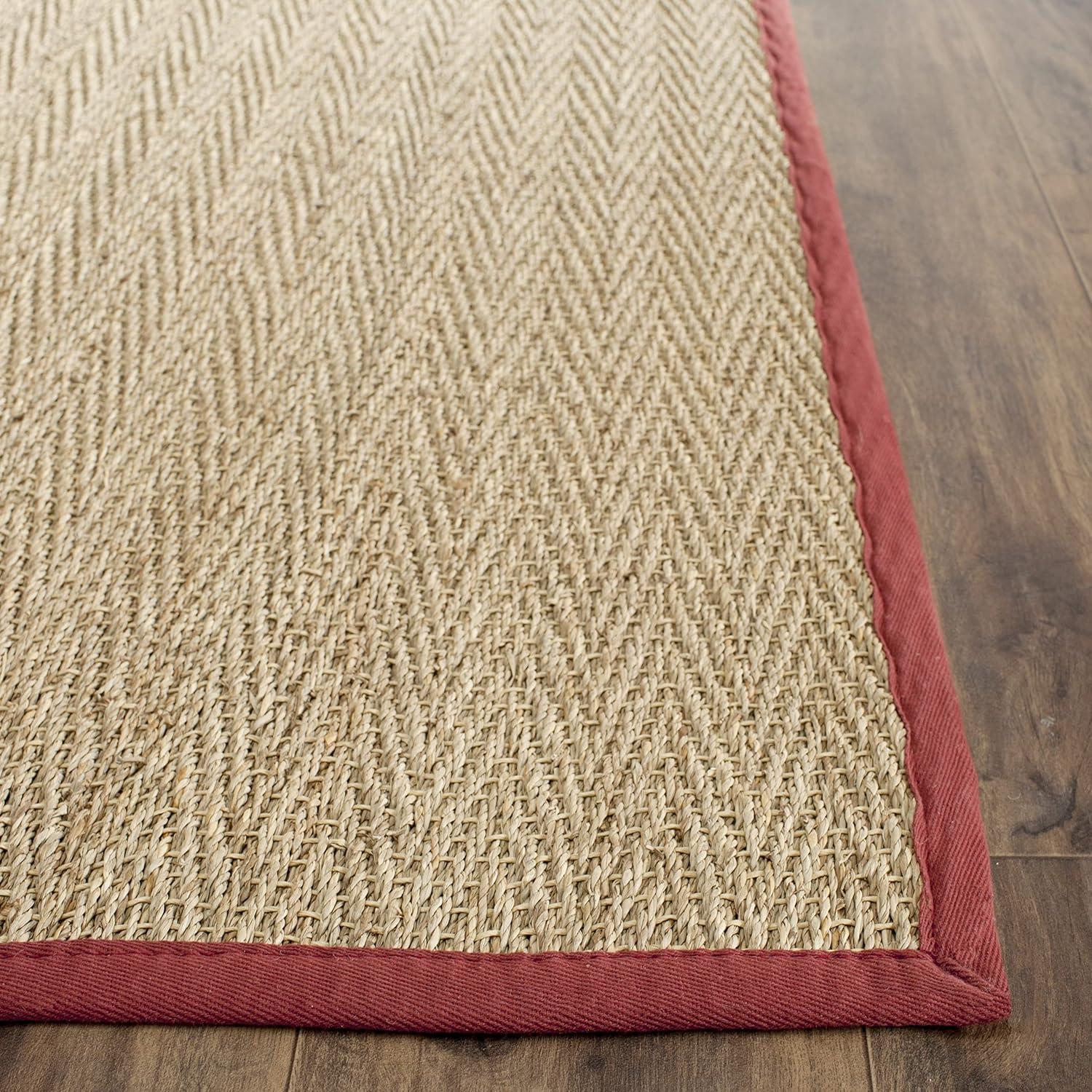 Natural and Red Herringbone Seagrass Area Rug