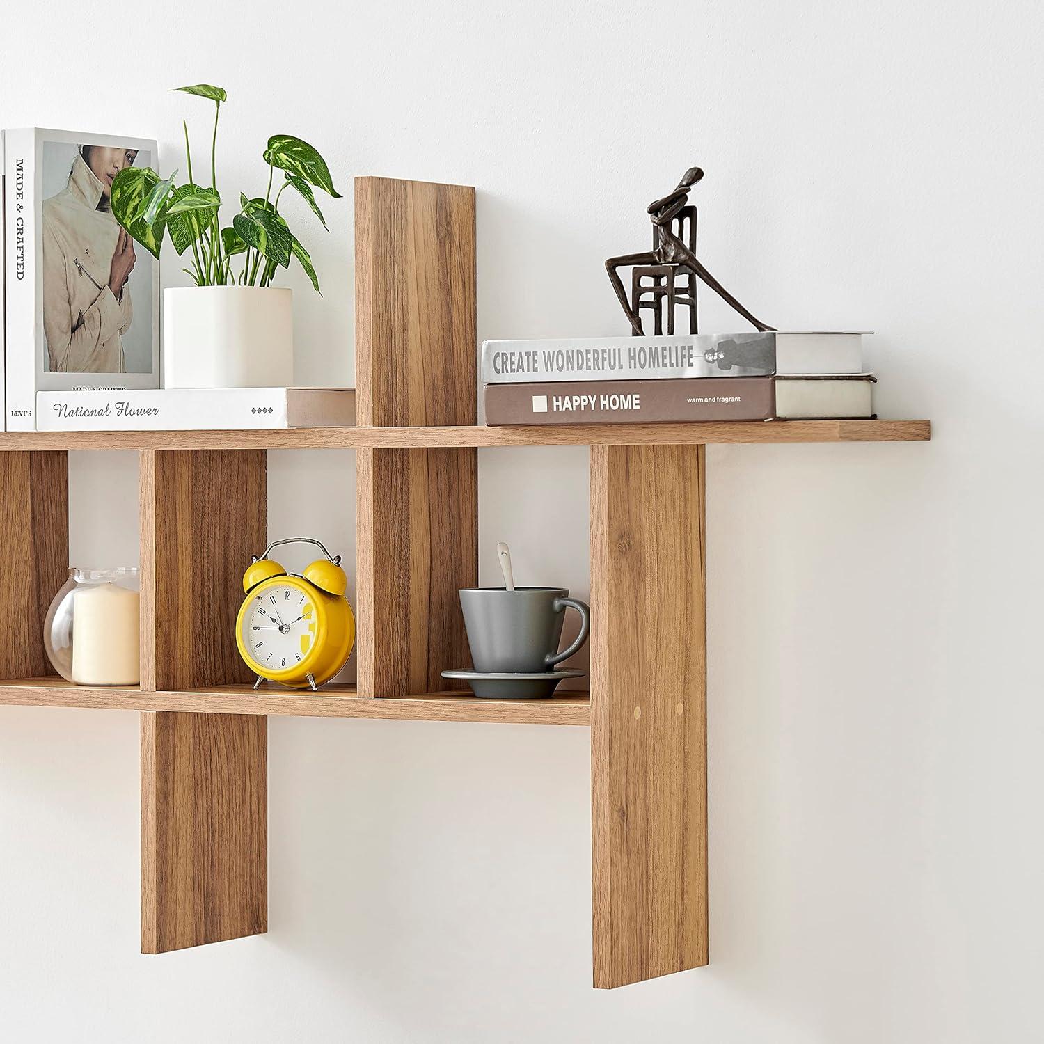 Danya B. 40" x 24" Cantilever Cubby Wall Shelf Chestnut: Mid-Century Modern Style, Laminated MDF, Iron Hardware