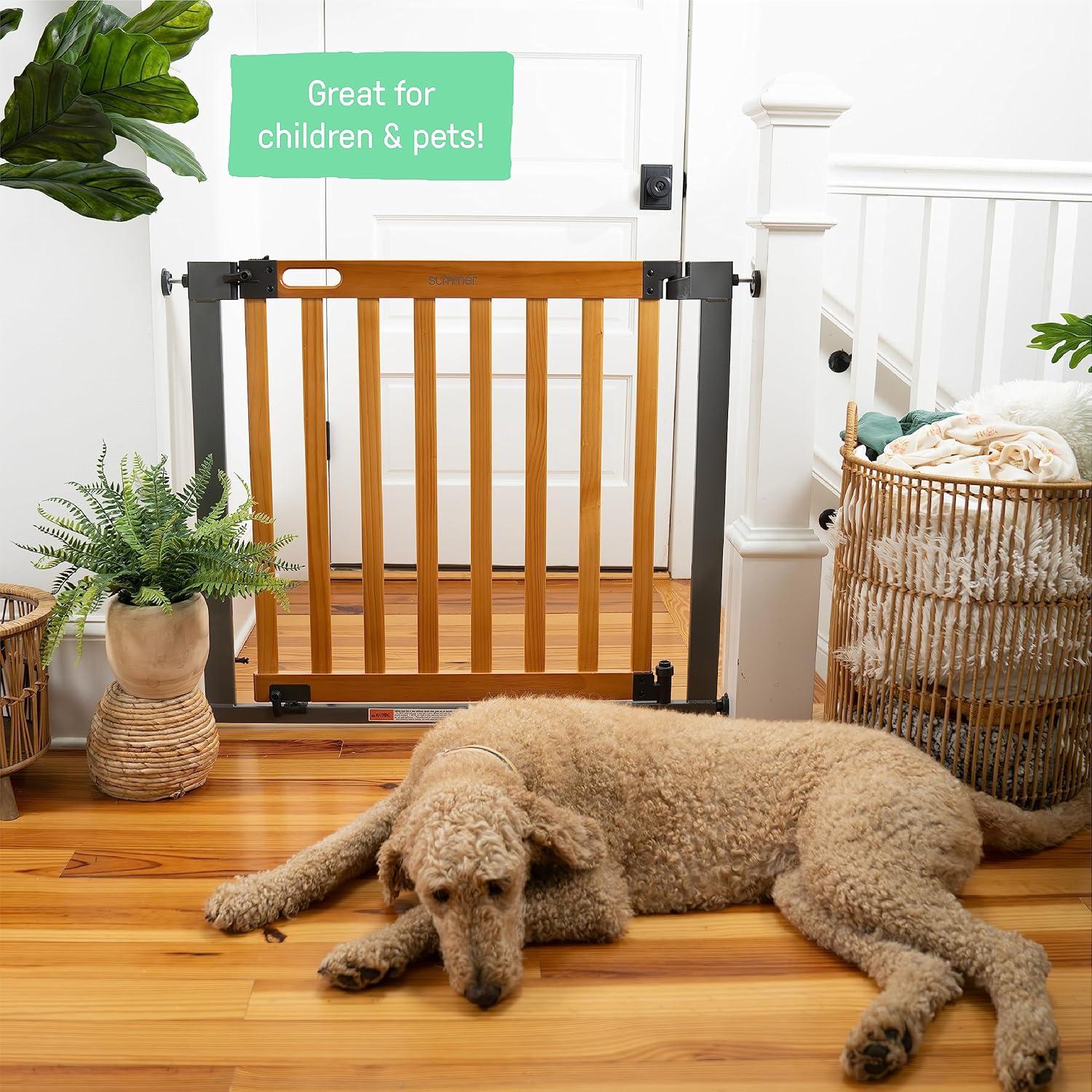 Extra Wide Honey Oak and Metal Safety Gate with Auto-Close