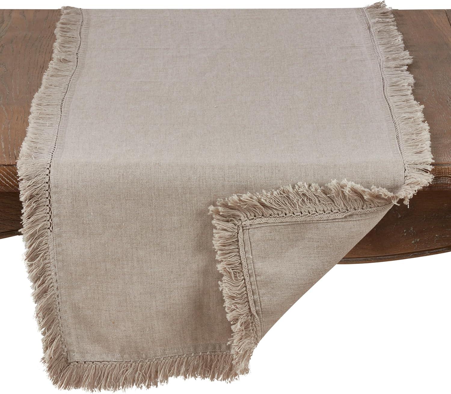 Natural Linen Stonewashed Fringe Table Runner 16" x 72"