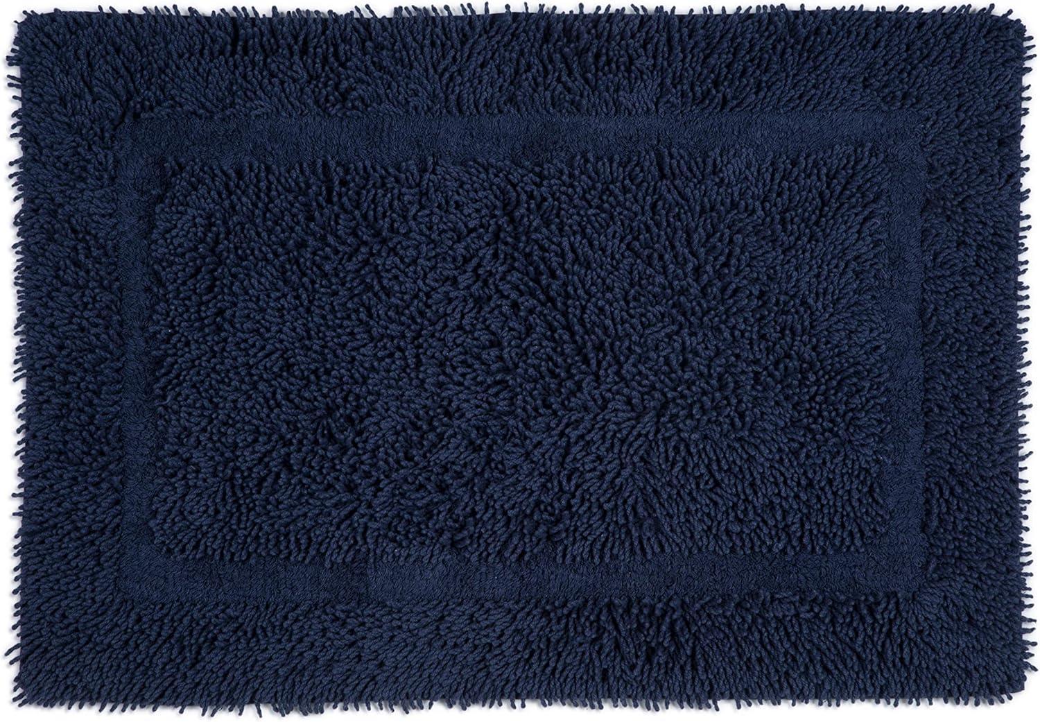 Luxurious Navy Ringspun Cotton 20"x30" Bath Mat with Non-Slip Back