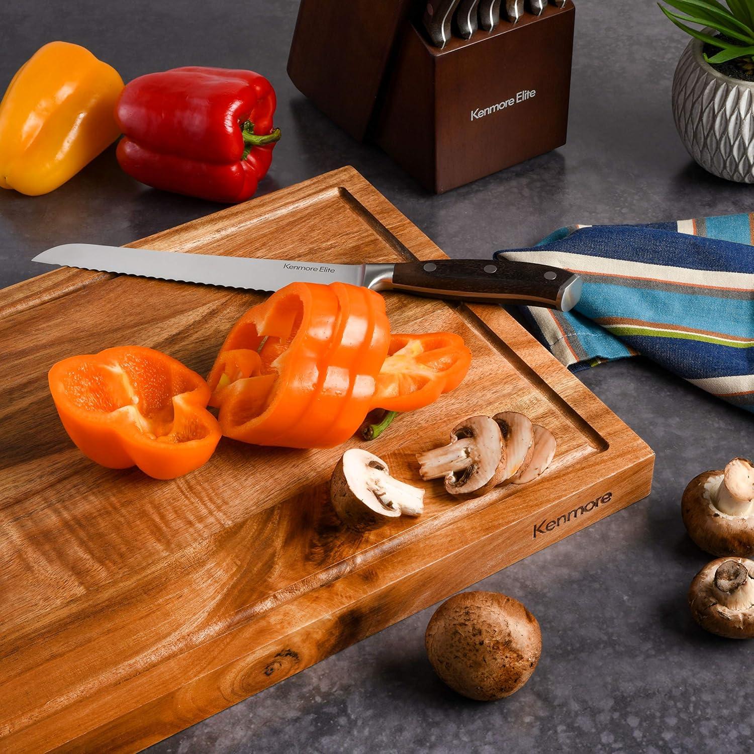 Acacia Wood Rectangular Cutting Board with Groove Handles