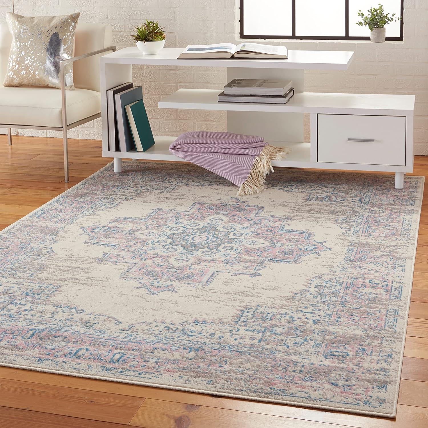 Nourison Grafix GRF14 Ivory/Pink Area Rug 3'9" x 5'9"