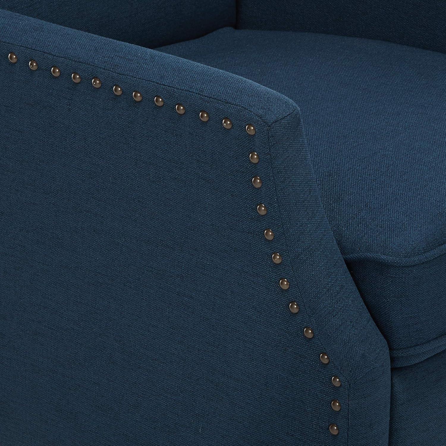 GDFStudio Weyland Contemporary Fabric Wingback Pushback Recliner with Nailhead Accents, Navy Blue