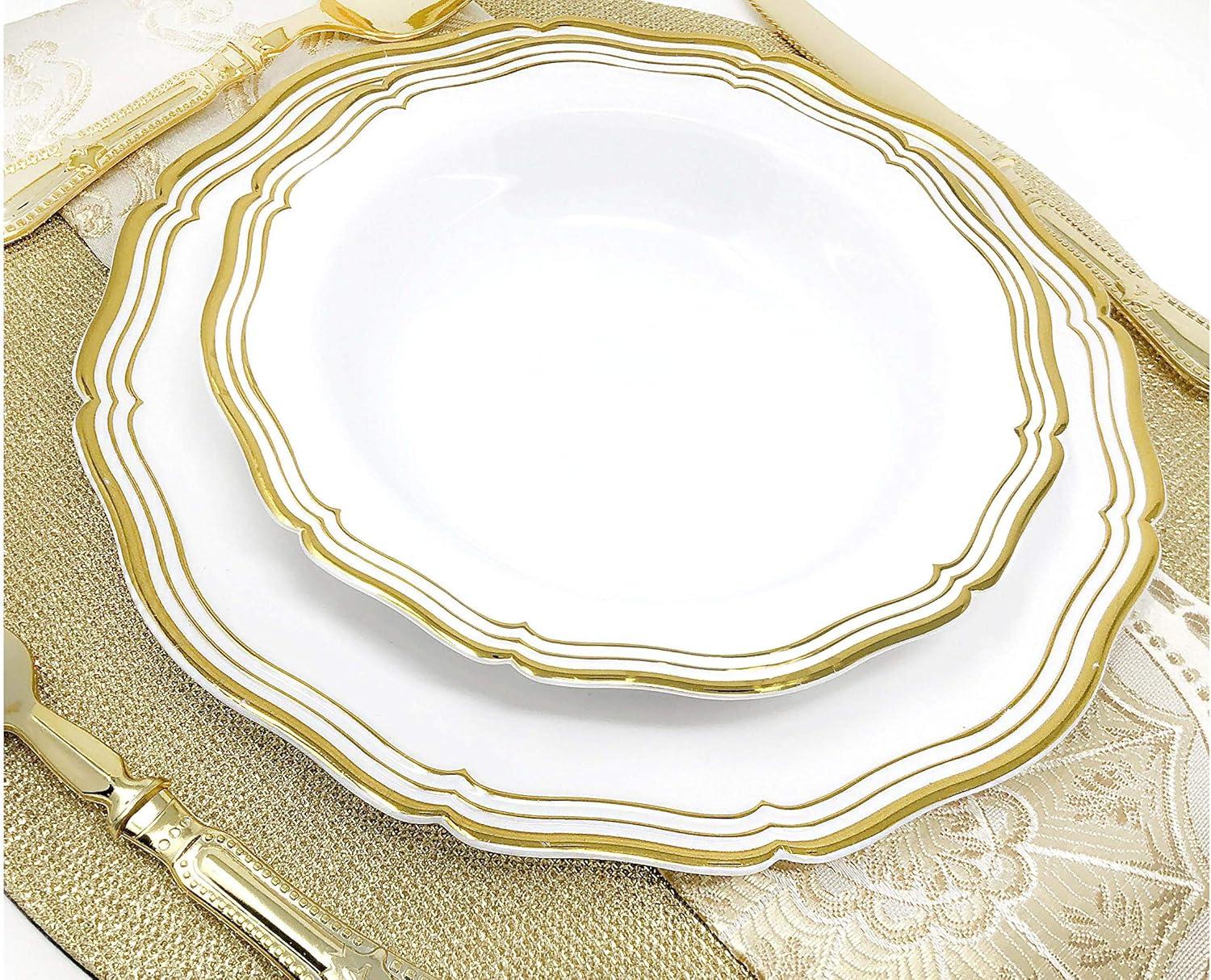 VEZEE Aristocrat Collections Dinner Plate White & Gold 10.25" Pack of 10