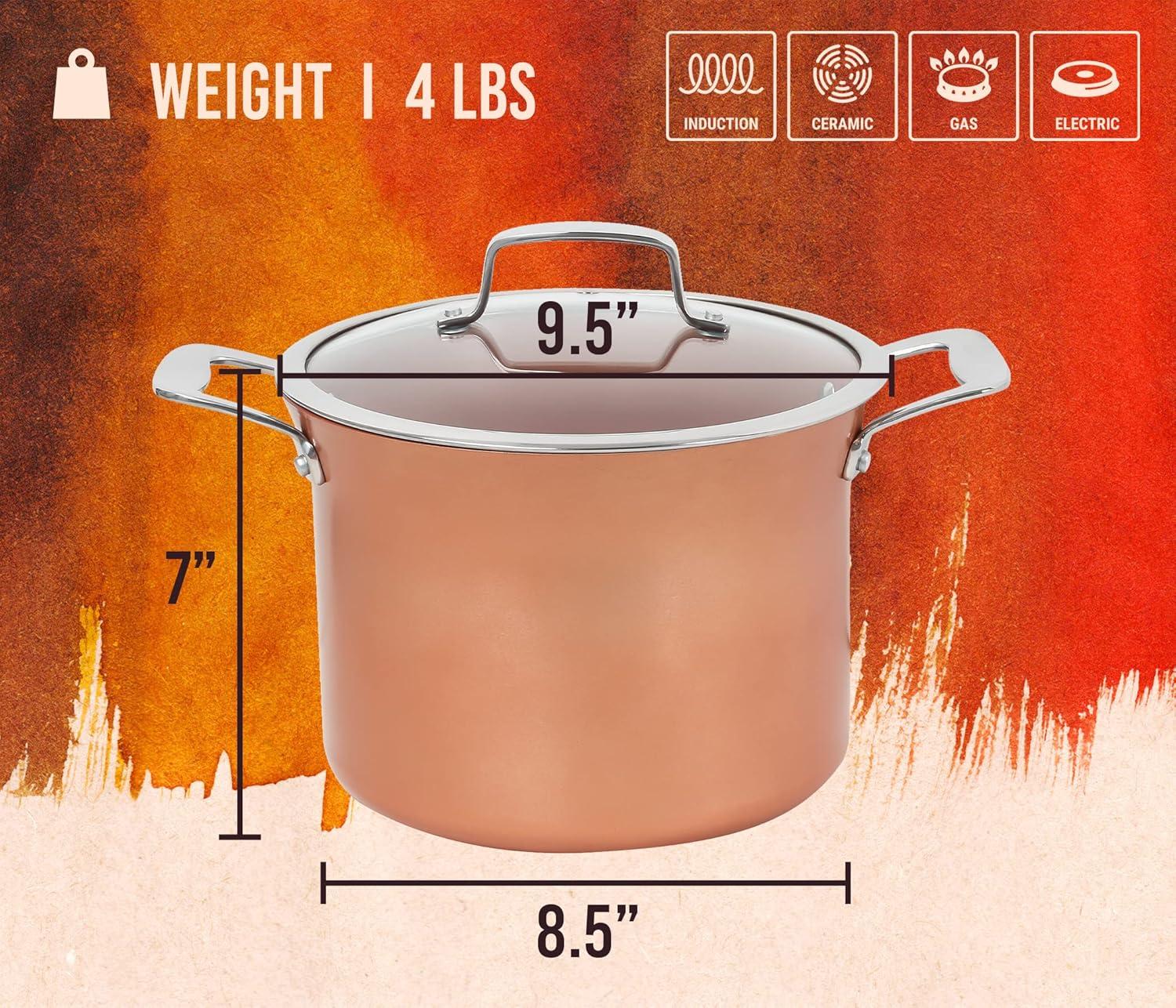 7 Quart Copper Non-Stick Stock Pot with Stainless Steel Handles