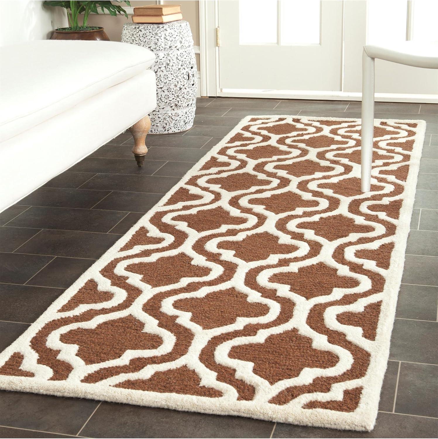 Ivory and Dark Brown Hand-Tufted Wool Area Rug, 3' x 5'