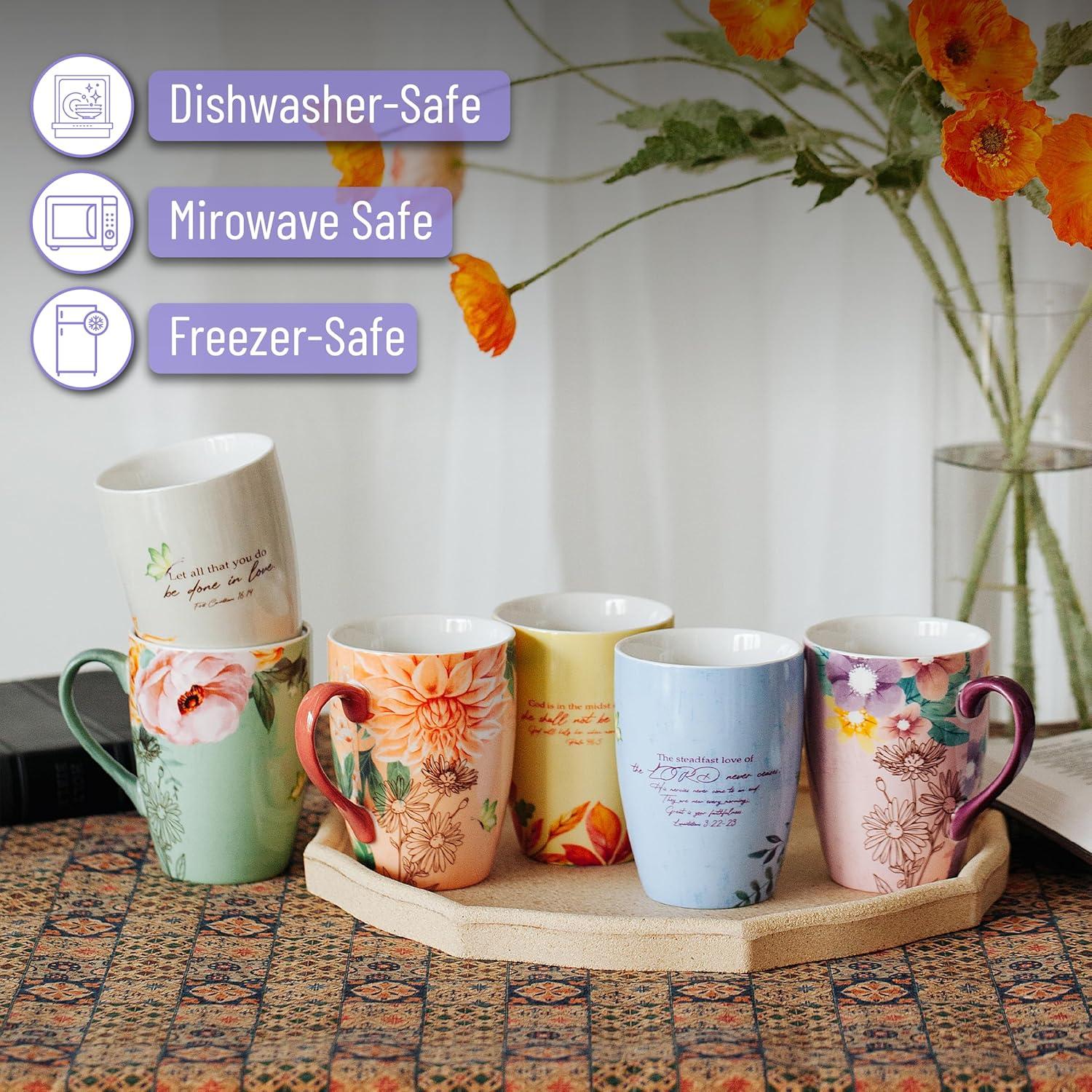BTaT- Christian Coffee Cups, Set of 6, 12oz, Bible Verse Mugs, Inspirational Set for Women, Scripture Coffee Cups, Christian Gifts