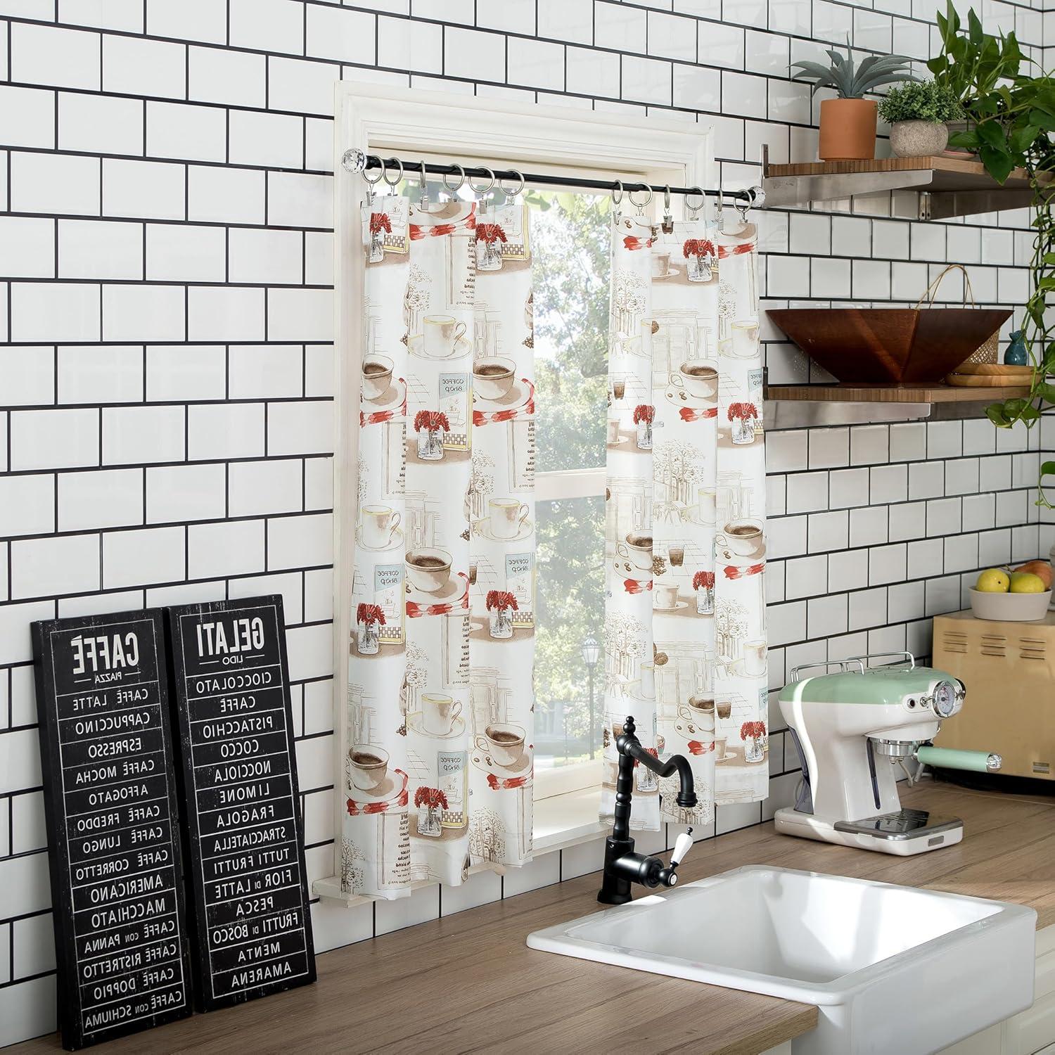 24"x54" Brew Coffee Shop Semi Sheer Rod Pocket Kitchen Curtain Valance and Tiers Set White - No. 918