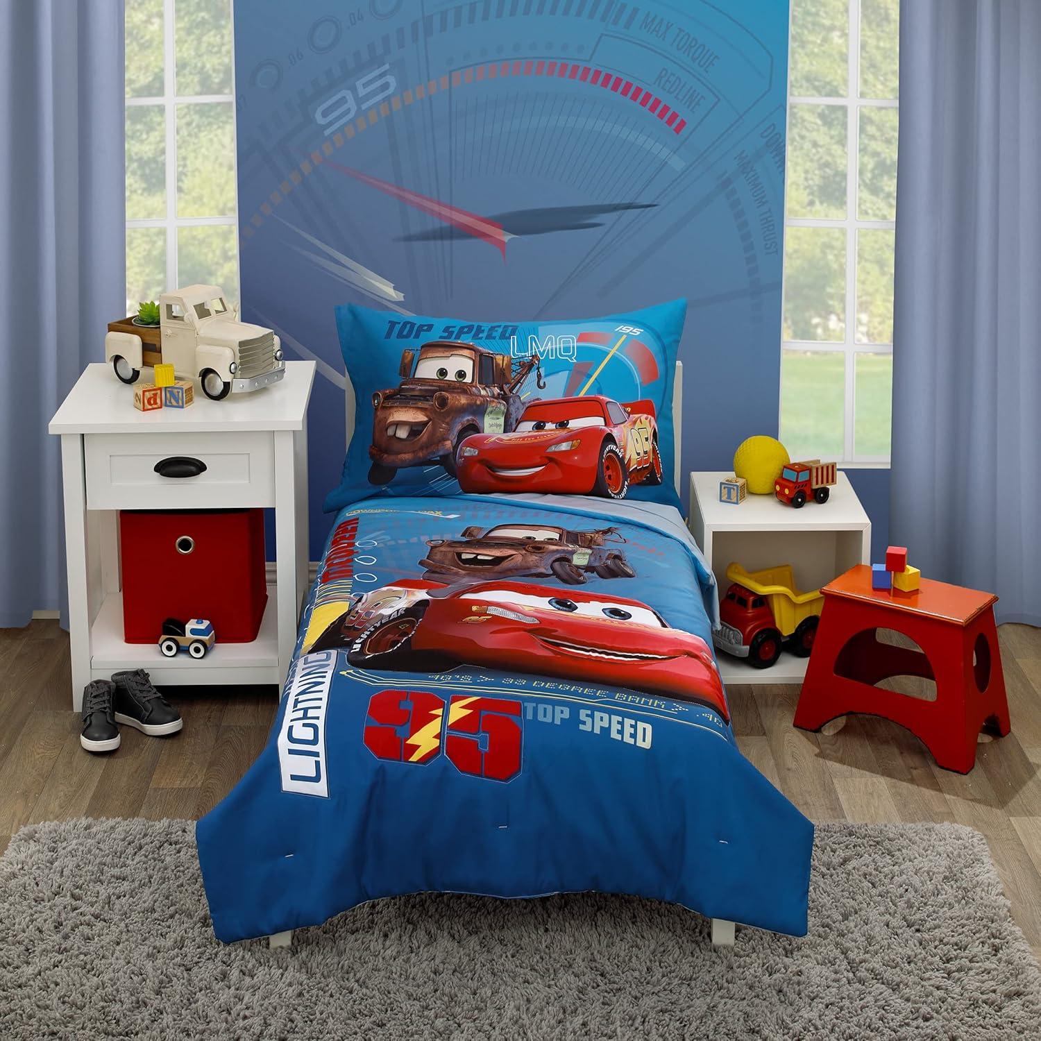 Blue Reversible Toddler Comforter Set with Lightning McQueen